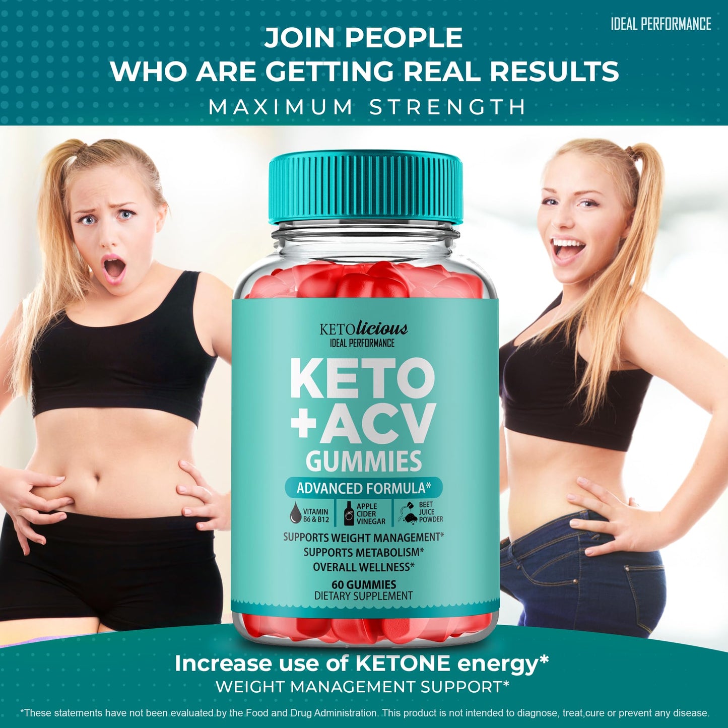 IDEAL PERFORMANCE Ketolicious Keto ACV Gummies, Extra Strength 1000mg, 120 Count