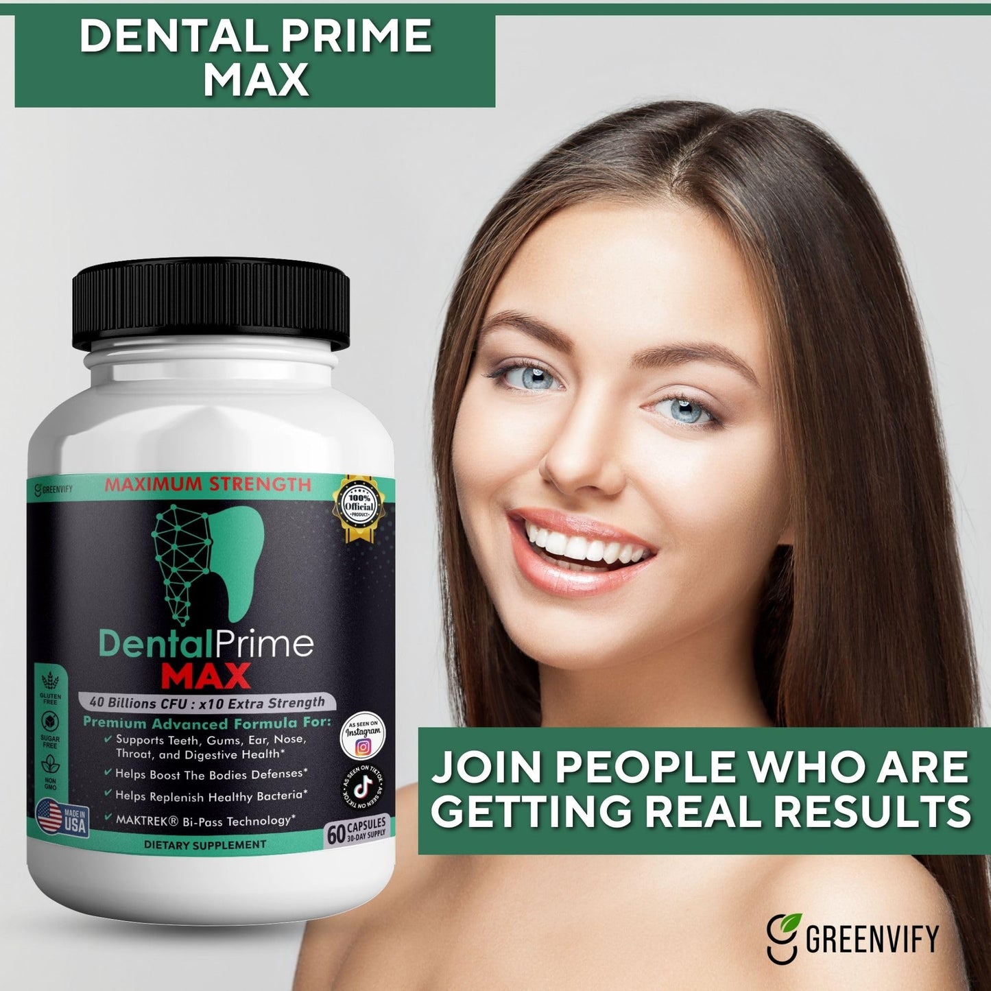 GREENVIFY DentalPrime MAX Probiotic Supplement, 60 Capsules