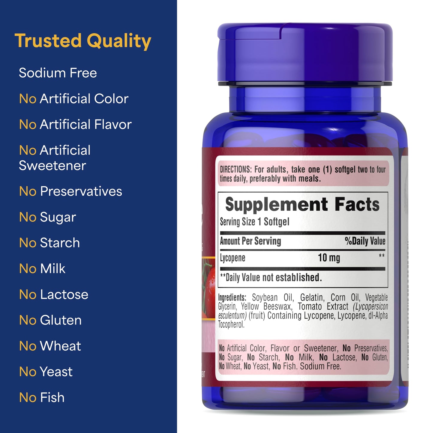 Puritan's Pride Premium Lycopene 10mg Softgels, 100 Count