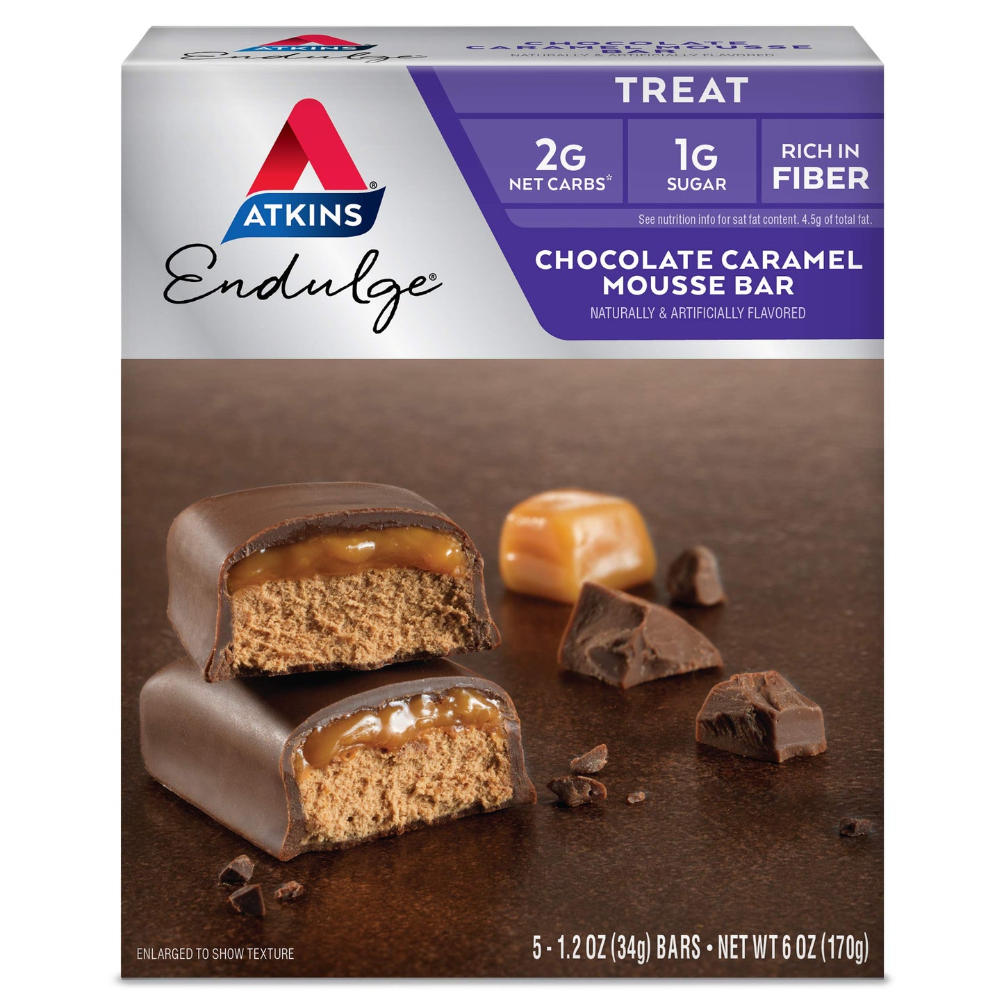 Atkins Endulge Chocolate Caramel Mousse Bar and Caramel Nut Chew Bar Bundle, 12 Bars