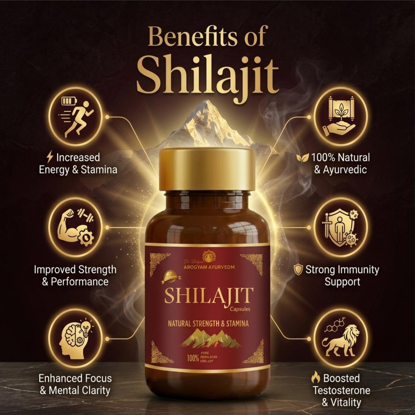 Smaart Health Dr. Pushp's Arogyam Ayurvedm Shilajit Tablets | Shilajit Extract | Herbal Ayurvedic Wellness Supplement for Energy, Vitality & Stamina Support | 60 Tablets
