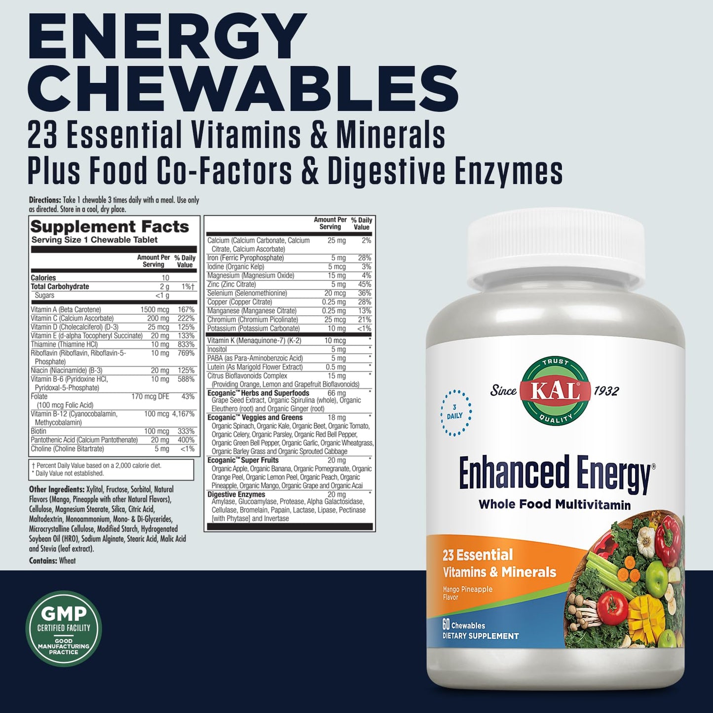 KAL Enhanced Energy Multivitamin with Iron, 60 Tablets