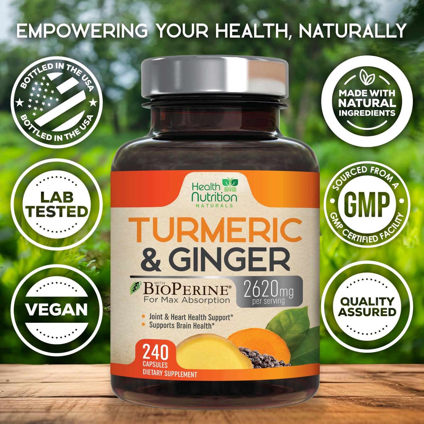 Health Nutrition Naturals Turmeric Curcumin Supplement Capsules, 240 Count
