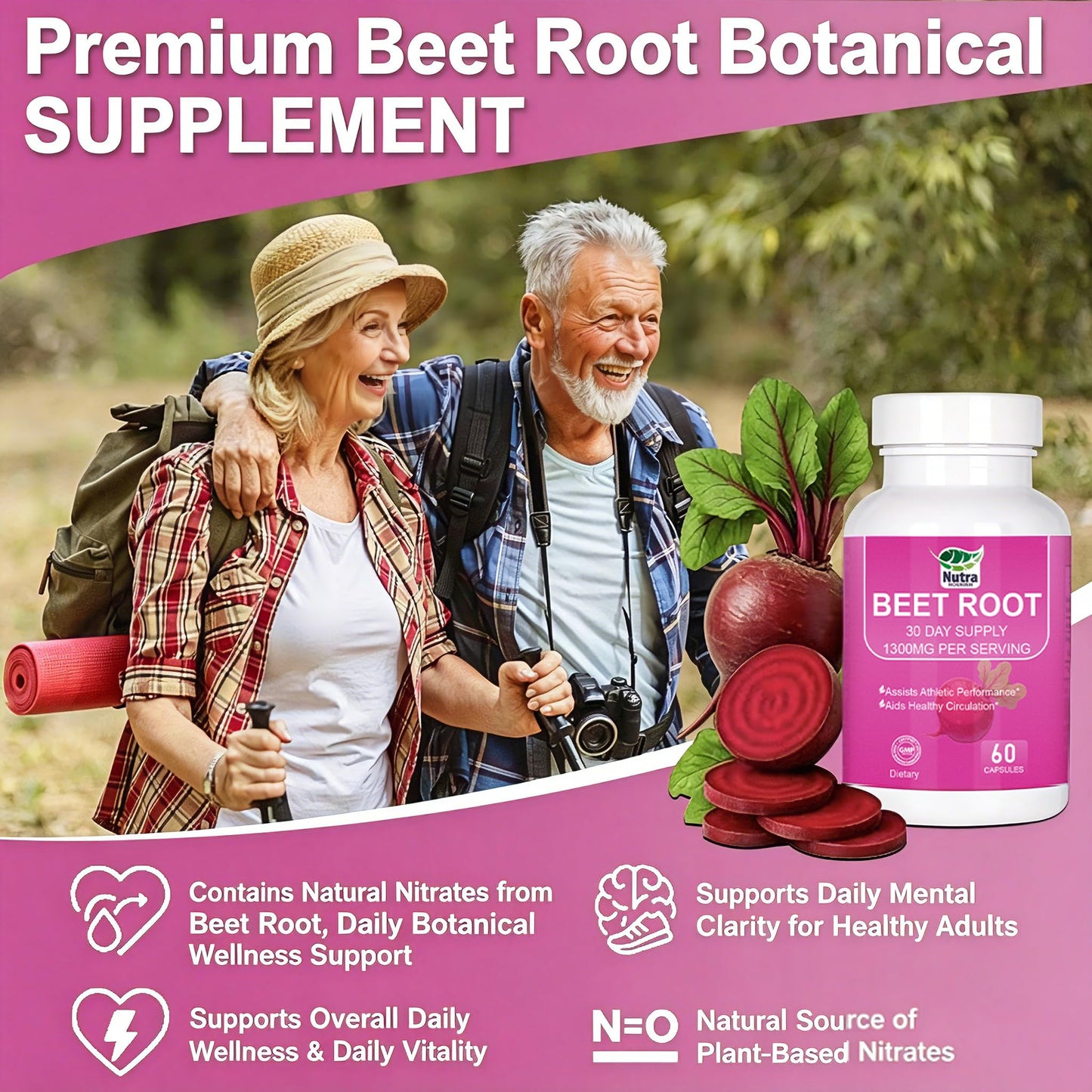 NutraNourish Beet Root Capsules Organic 1300mg Beetroot Powder Supplement for Daily Wellness 60 Capsules