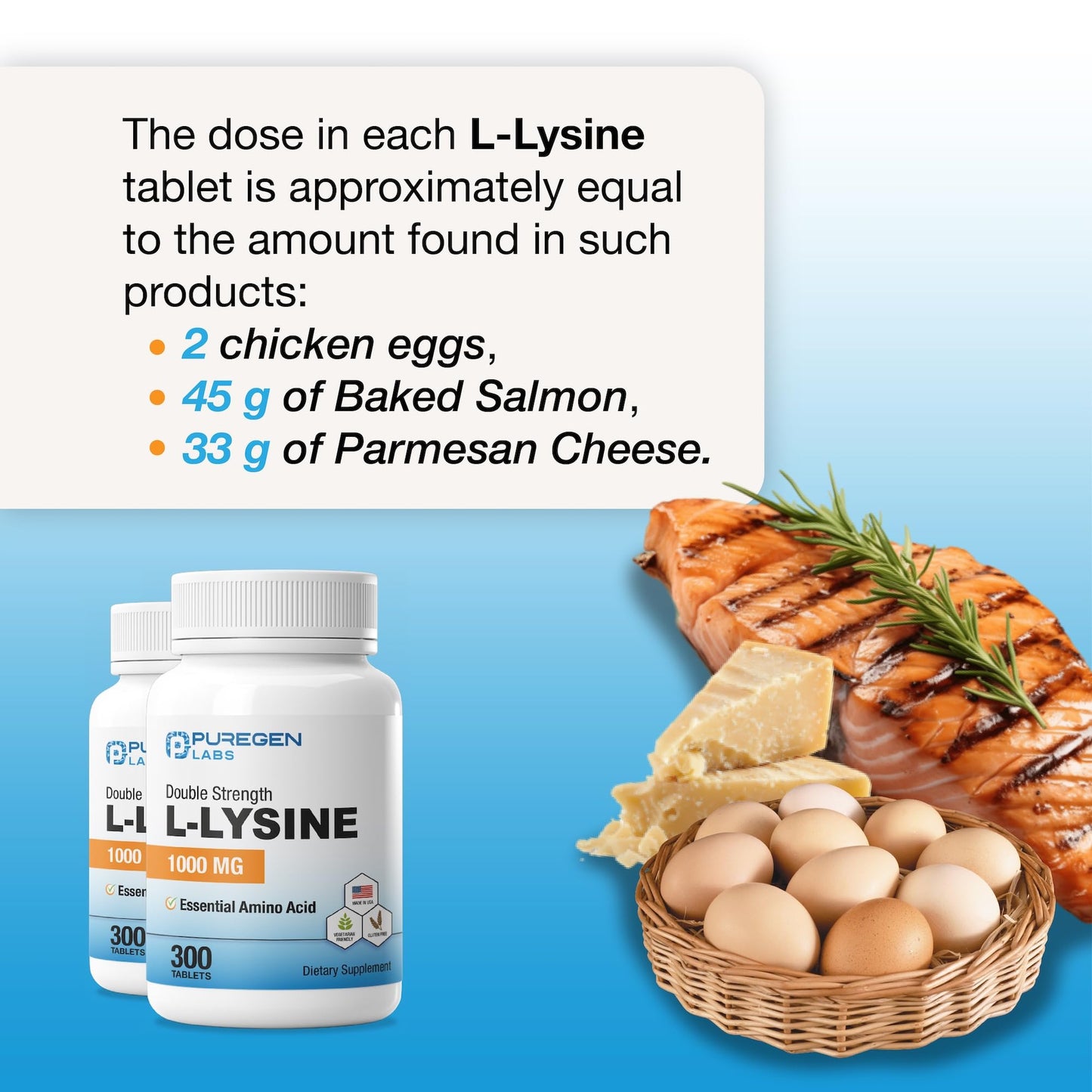 P Puregen Labs L-Lysine Extra Strength 1000 mg per Tablet, 300 Tablets