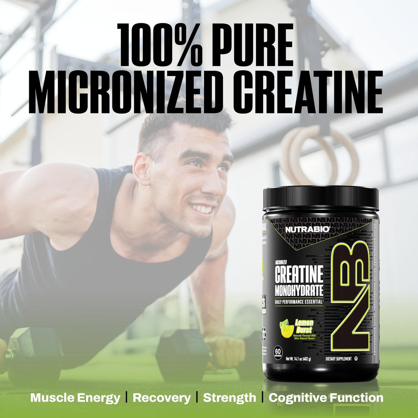 NutraBio Pure Micronized Creatine Monohydrate Powder Lemon Burst, 300 g, 14.24