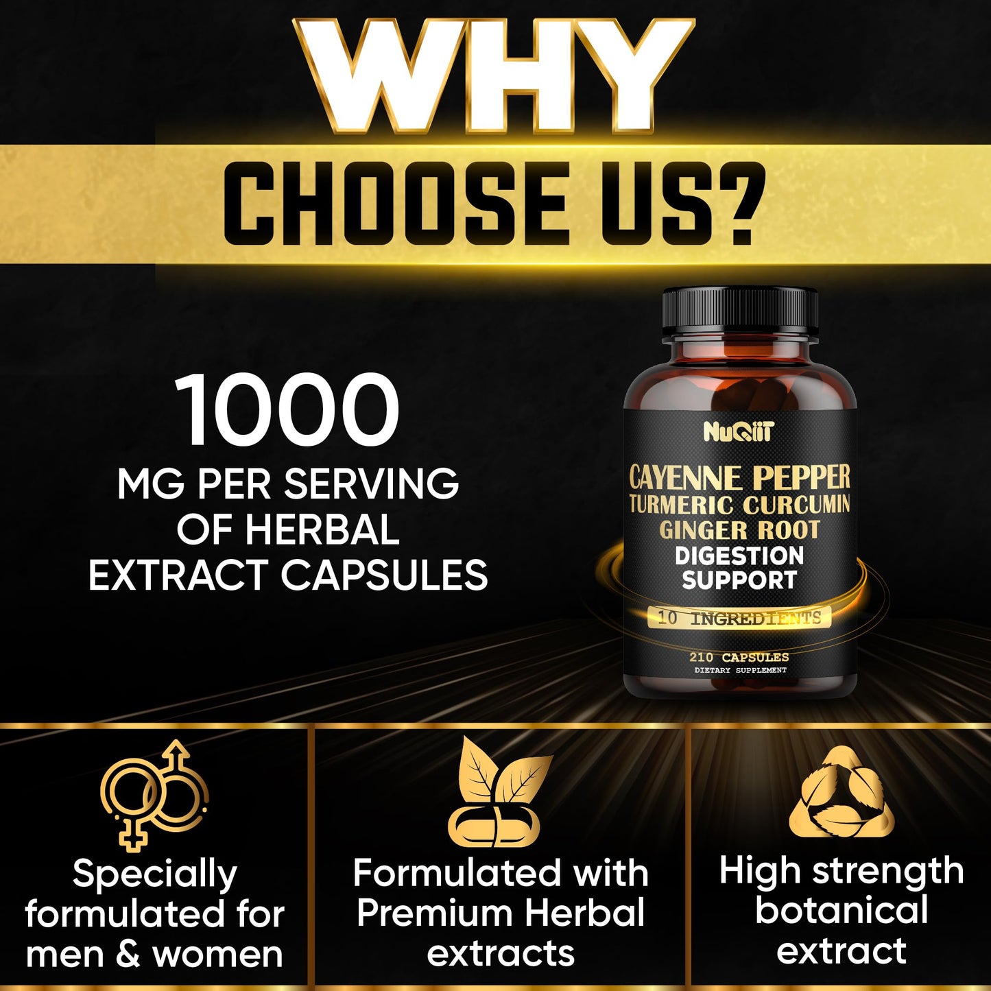 NUQIIT Cayenne Pepper Supplement with Turmeric Curcumin Root, Ginger Root, Ceylon Cinnamon Bark & More, 210 Capsules