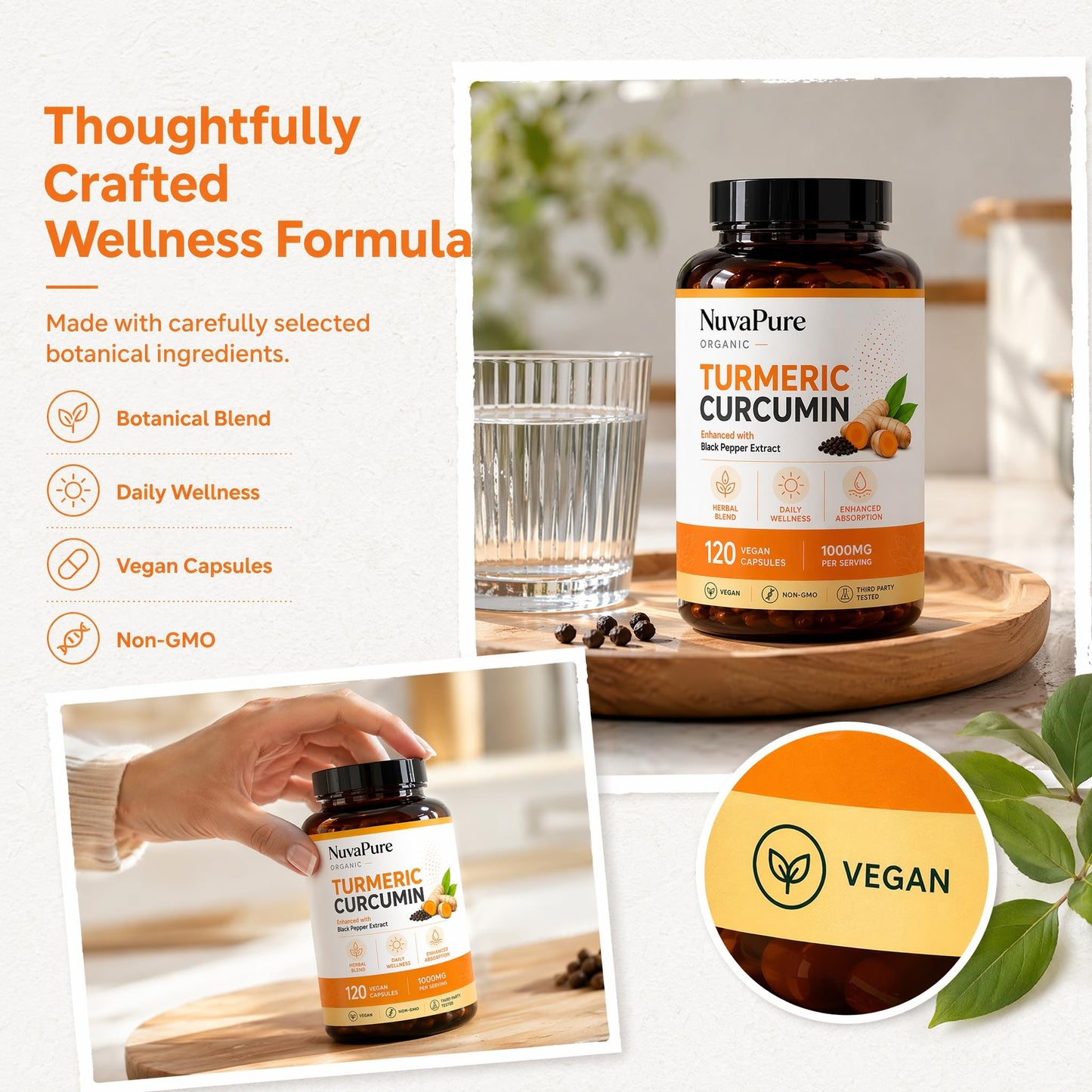 ONAISE Nuvapure Organic Turmeric Curcumin Capsules – Turmeric Curcumin Formula with Black Pepper Extract, 120 Count