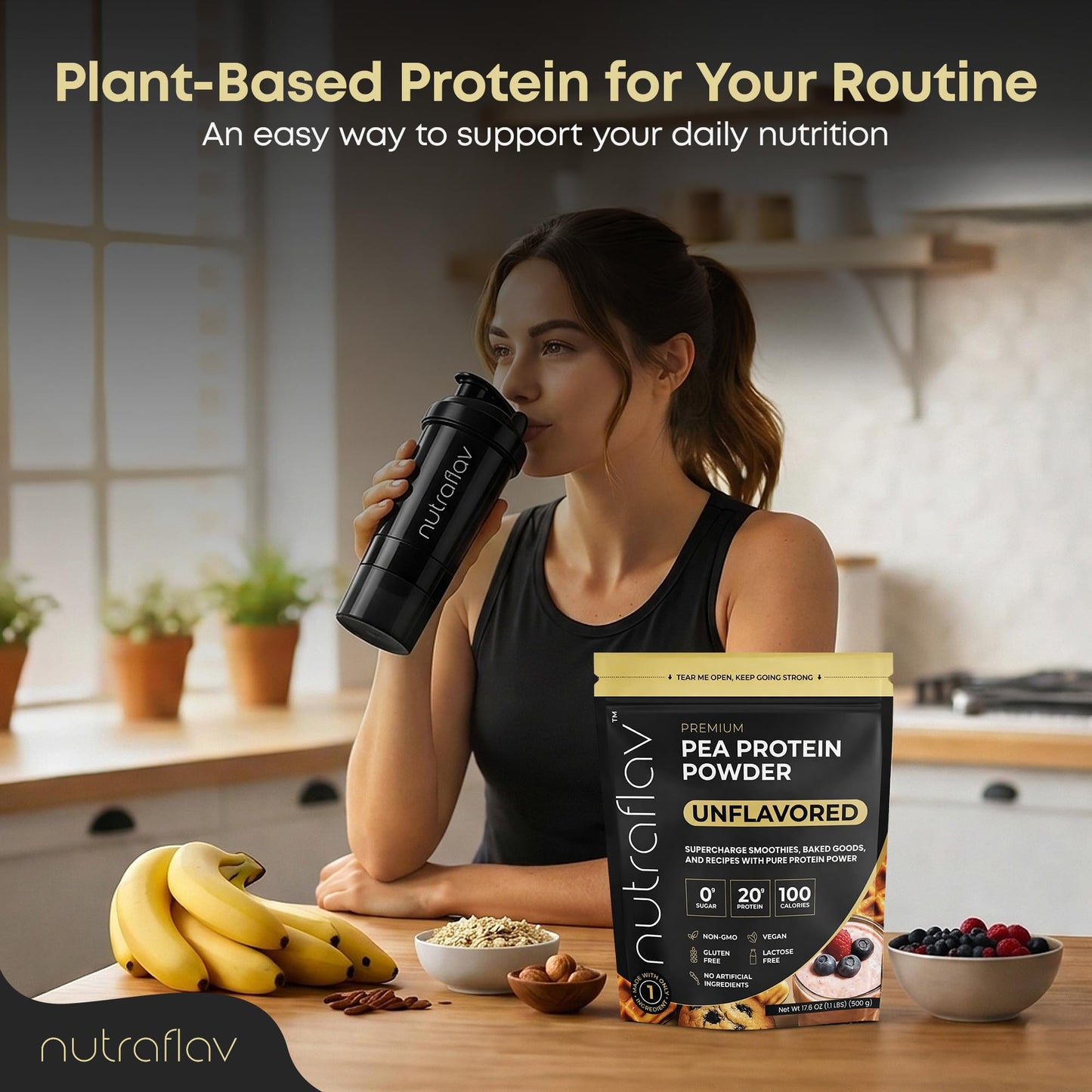 Nutraflav Unflavored Vegan Pea Protein Powder 17.6 oz