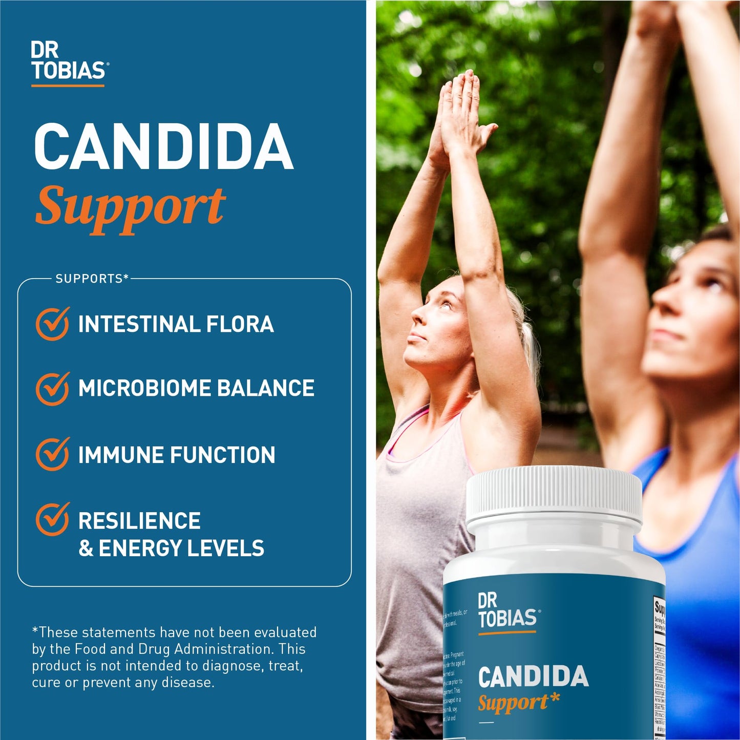 Dr. Tobias Candida Support Gut Flora Balance Complex with Oregano, Caprylic Acid, Enzymes & Probiotics for Intestinal Detox Cleanse & Gut Health, Capsules, 60 Count