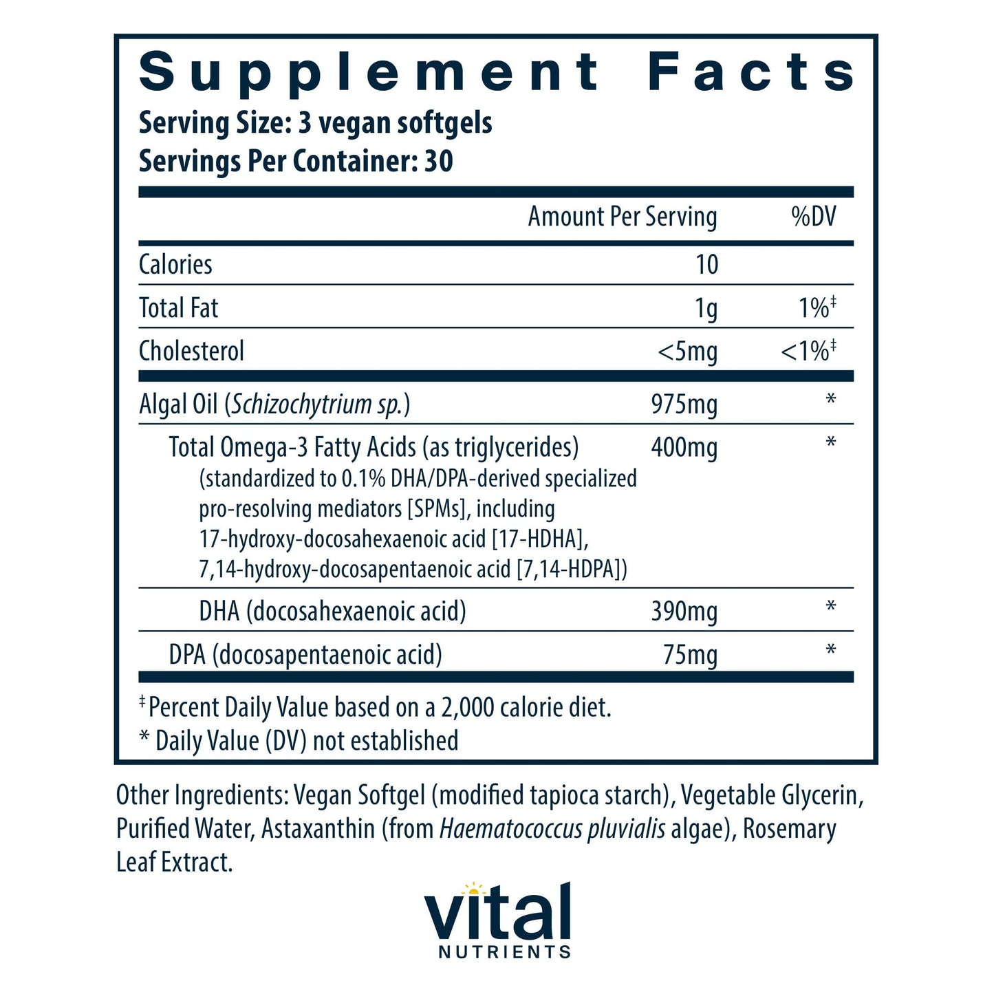Vital Nutrients Ultra Pure Vegan Omega SPM+ - Vegan Specialized Pro-Resolving Mediators (SPM) Omega-3 Supplement - Minor Joint Discomfort Relief* - Gluten, Dairy, Soy Free, Non-GMO Softgels 90