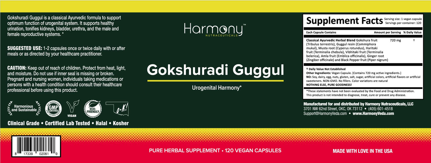 Harmony Nutraceuticals Gokshuradi Guggul - Urogenital Harmony 120 Capsules