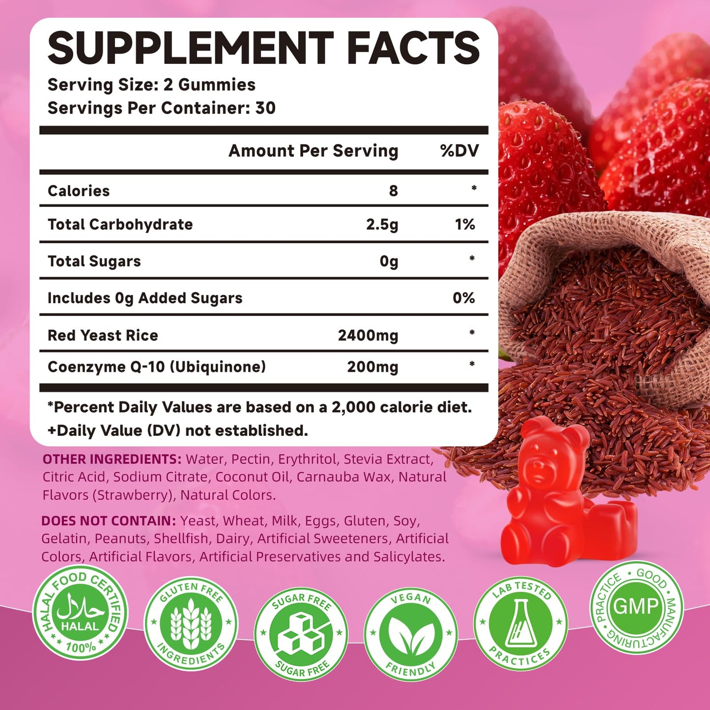 Mchokuu Red Yeast Rice 2400mg Gummies, 60 Count