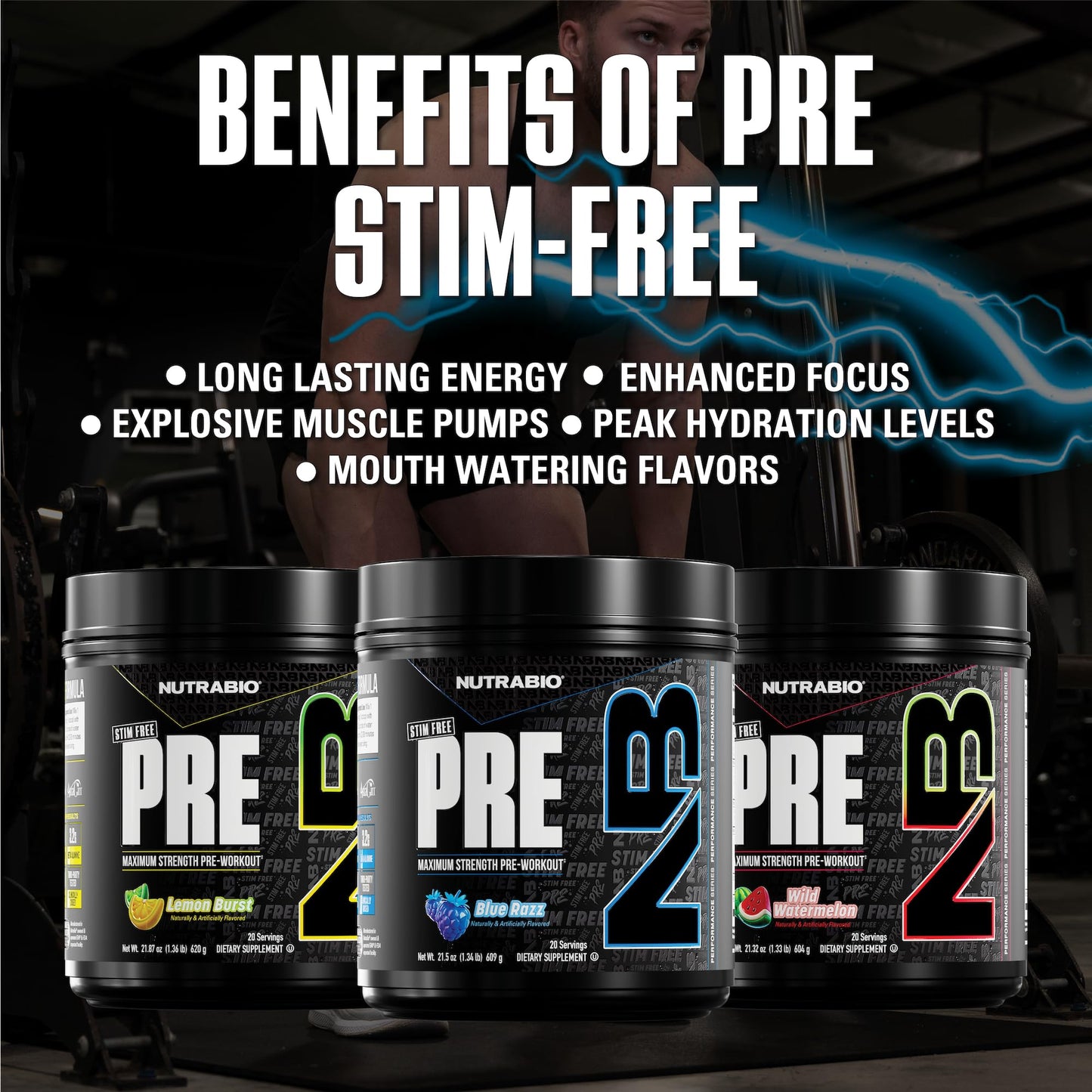 NutraBio STIM-Free PRE Workout Powder for Men, Blue Razz, 20 Servings