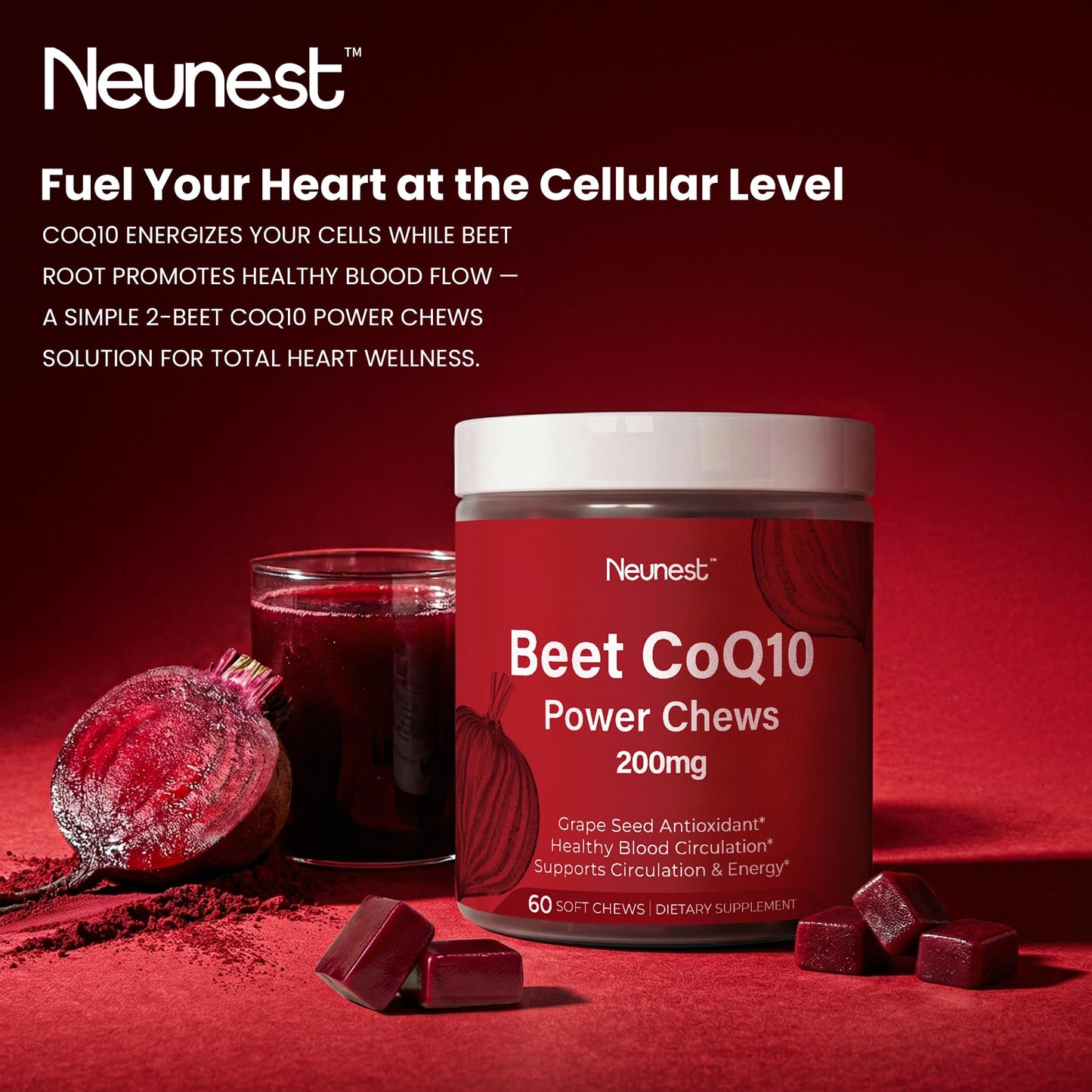 NEUNEST Beet Root CoQ10 Caplets, 60 Count