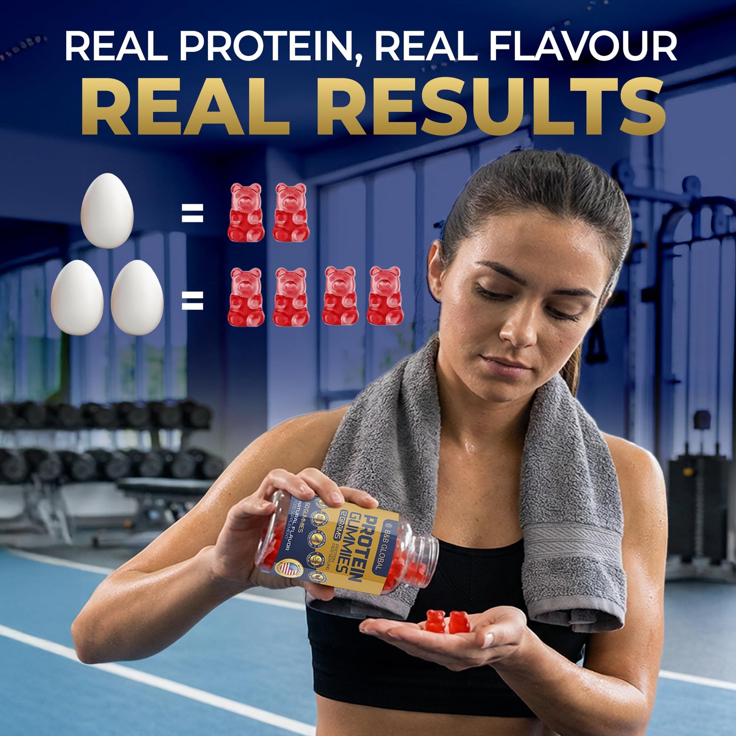 B&B GLOBAL Protein Gummies – Naturally Mixed Berry Flavored, 60 Gummies