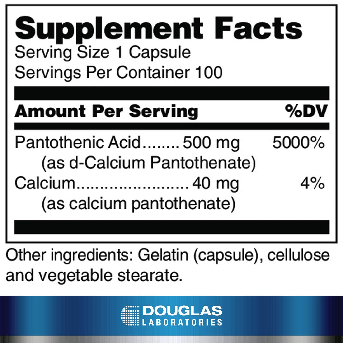 Douglas Laboratories Pantothenic Acid 500 mg Capsules, 100 Capsules
