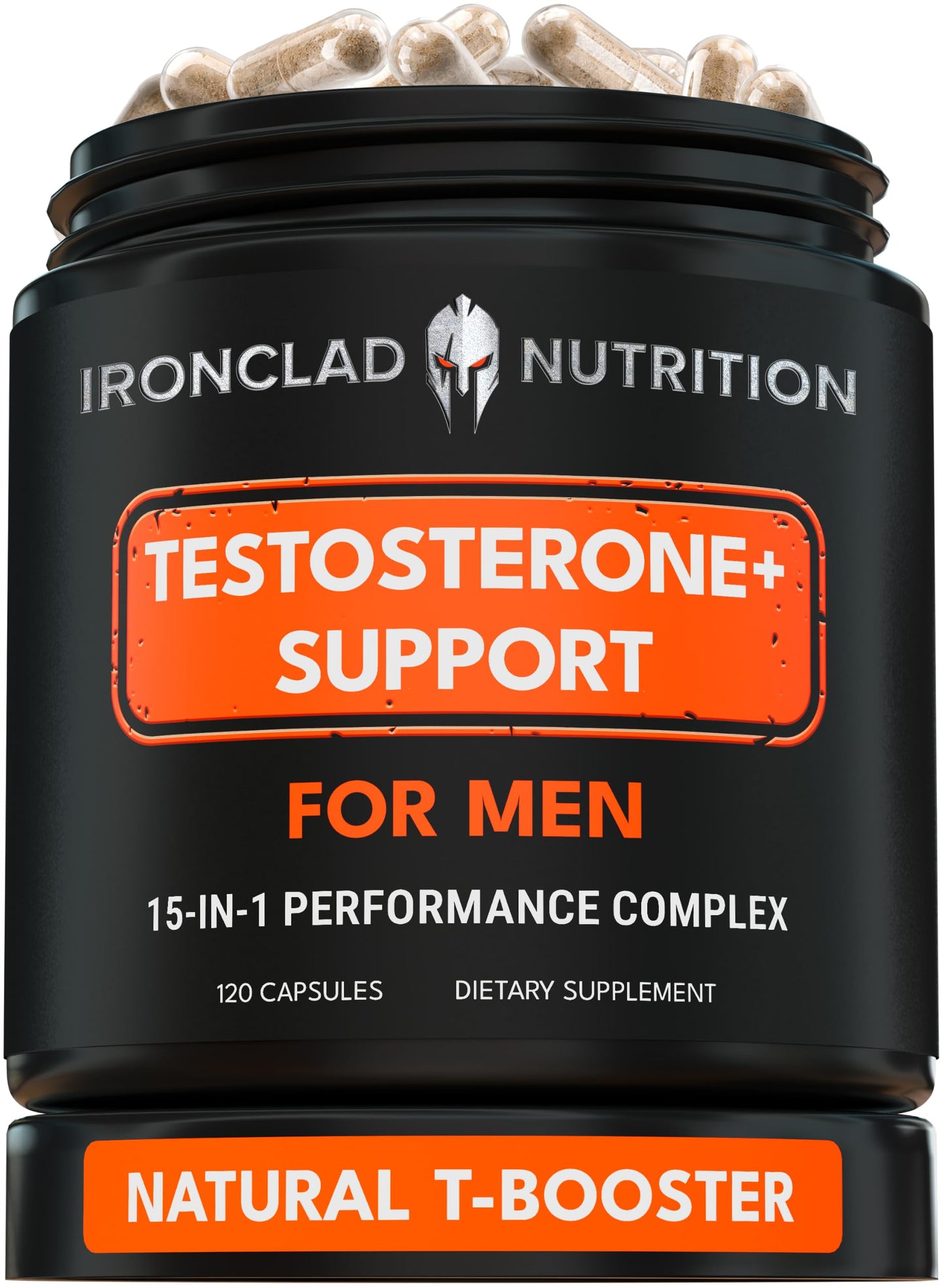 IRONCLAD NUTRITION Advanced Testosterone Supplement for Men - 15-in-1 Complex Capsules, 120 Count