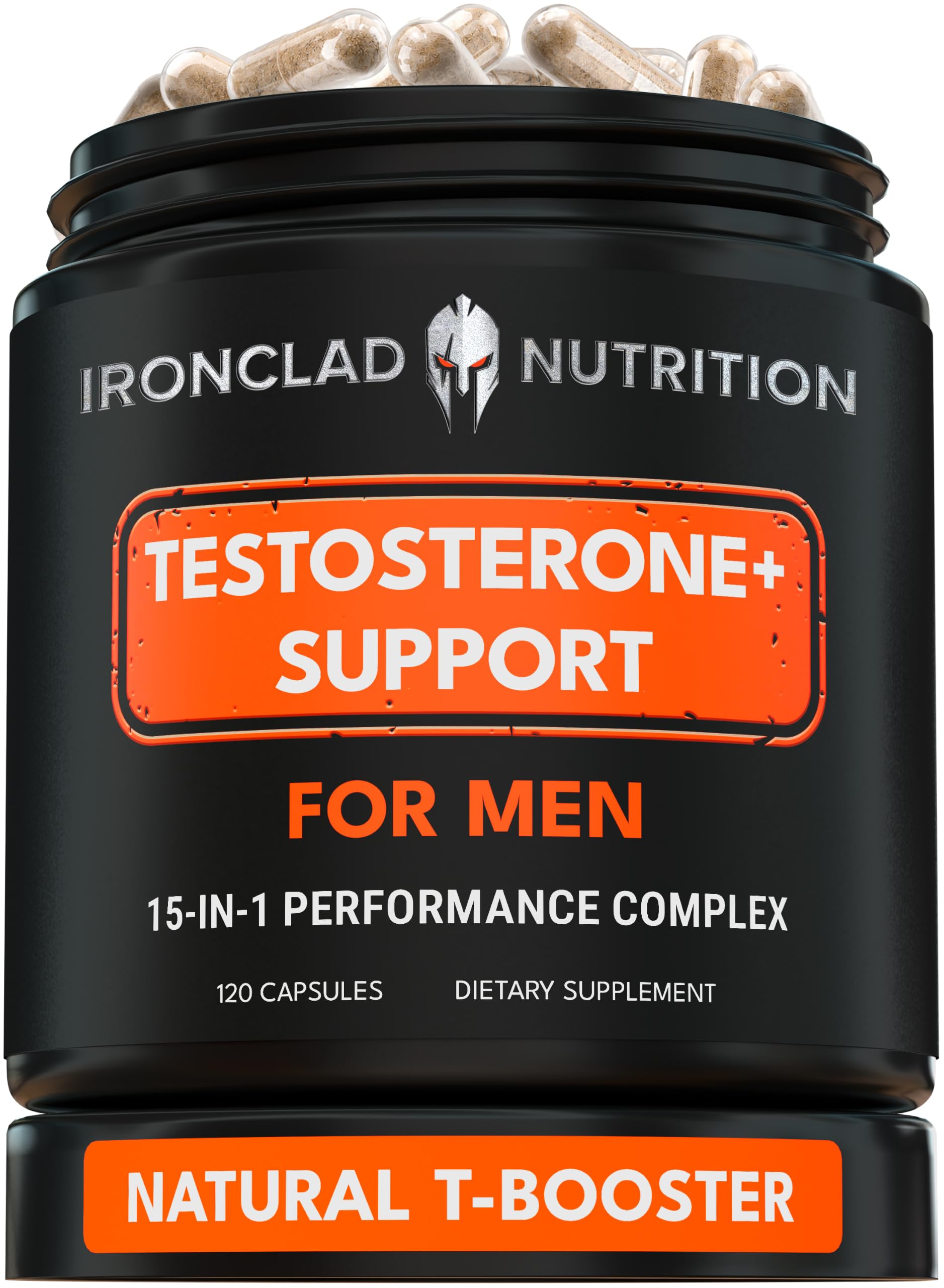 IRONCLAD NUTRITION Advanced Testosterone Supplement for Men - 15-in-1 Complex Capsules, 120 Count