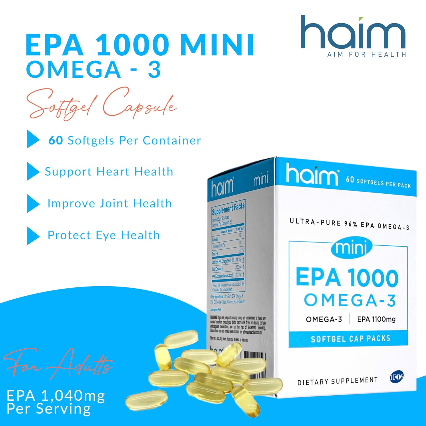 HAIM EPA1000 MINI Pure EPA Fish Oil Supplement 60 Softgels