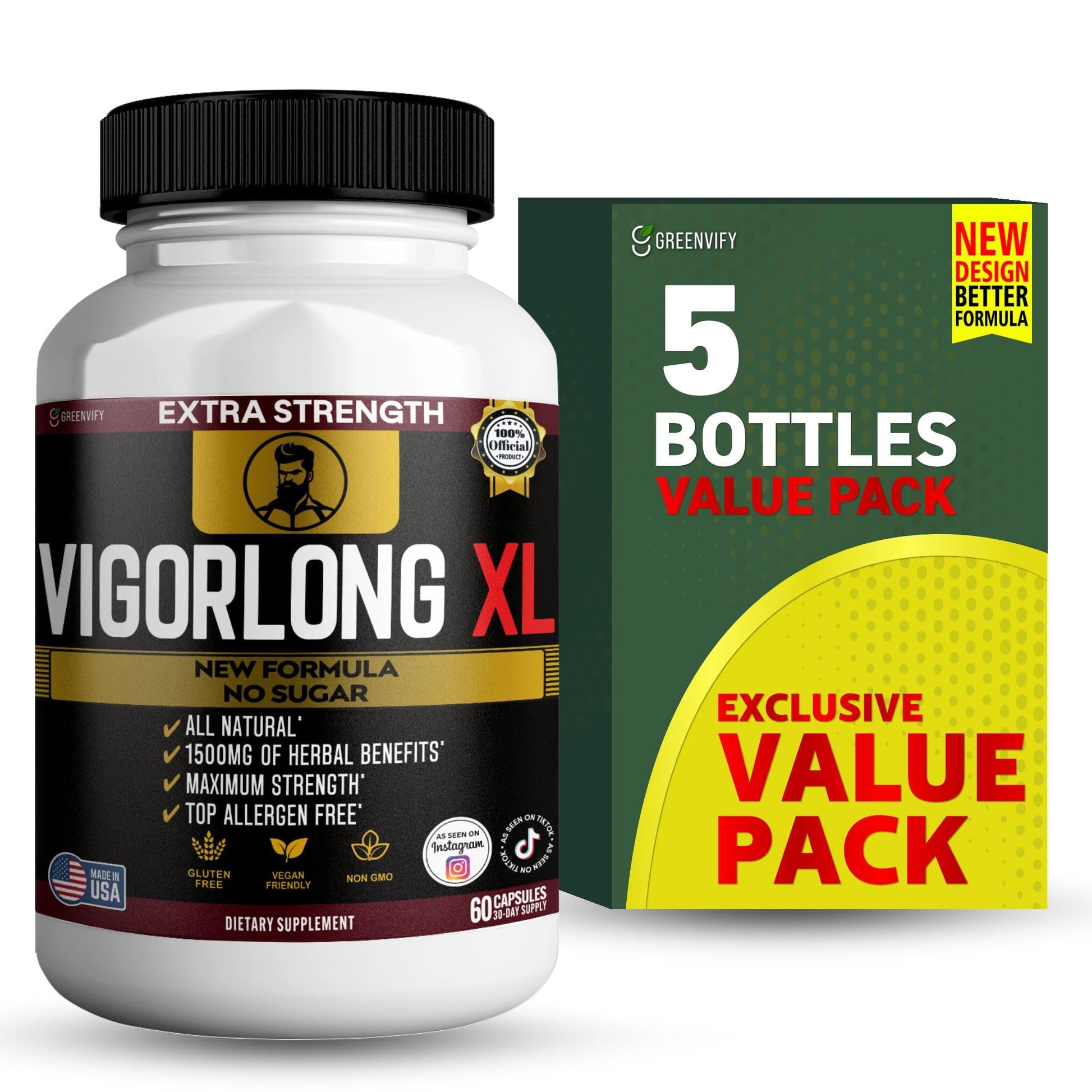 GREENVIFY Vigorlong XL Extra Strength Maca Root Complex Capsules, 300