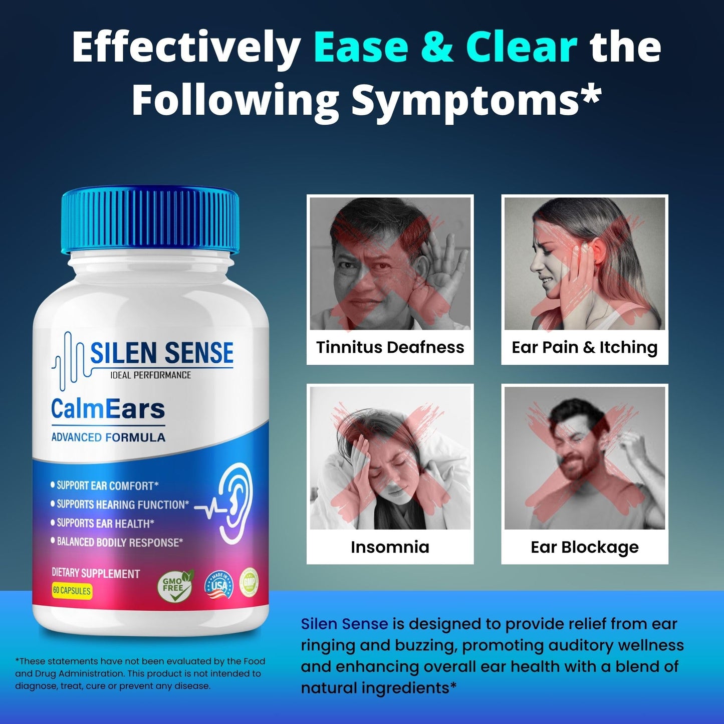 IDEAL PERFORMANCE Silen Sense Calm Ears Tinnitus Relief Ear Health Support Capsules, 180 Capsules
