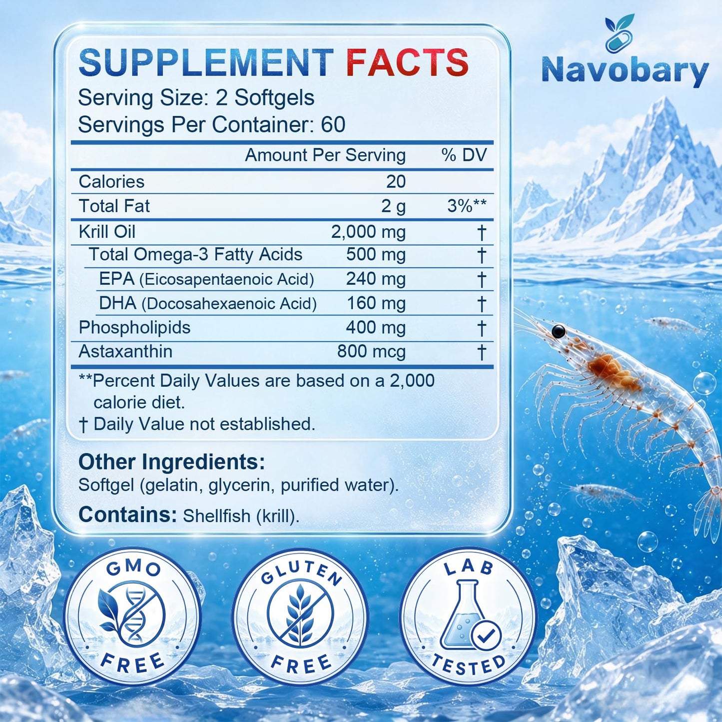 Navobary Antarctic Krill Oil 1000mg Softgel 120 Count