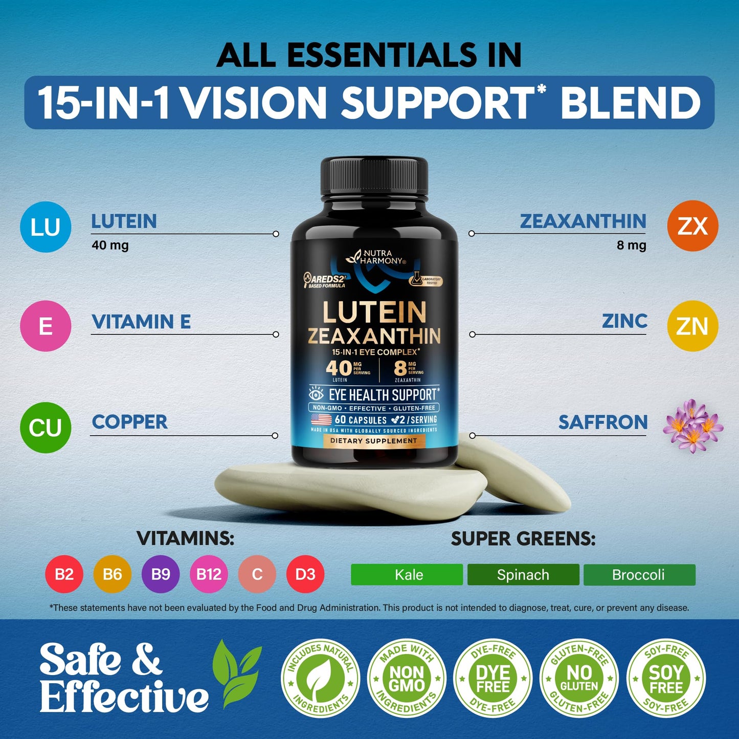 NUTRAHARMONY Eye Vitamins Lutein and Zeaxanthin Supplements Capsule 60 Capsules