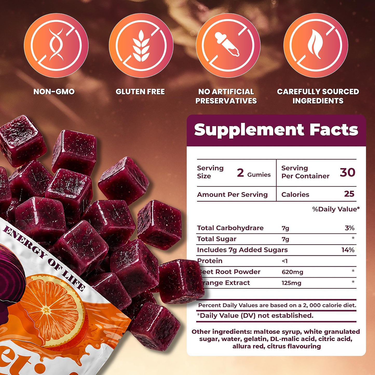 Energy of Life Beet Root Gummies, 60 Gummies