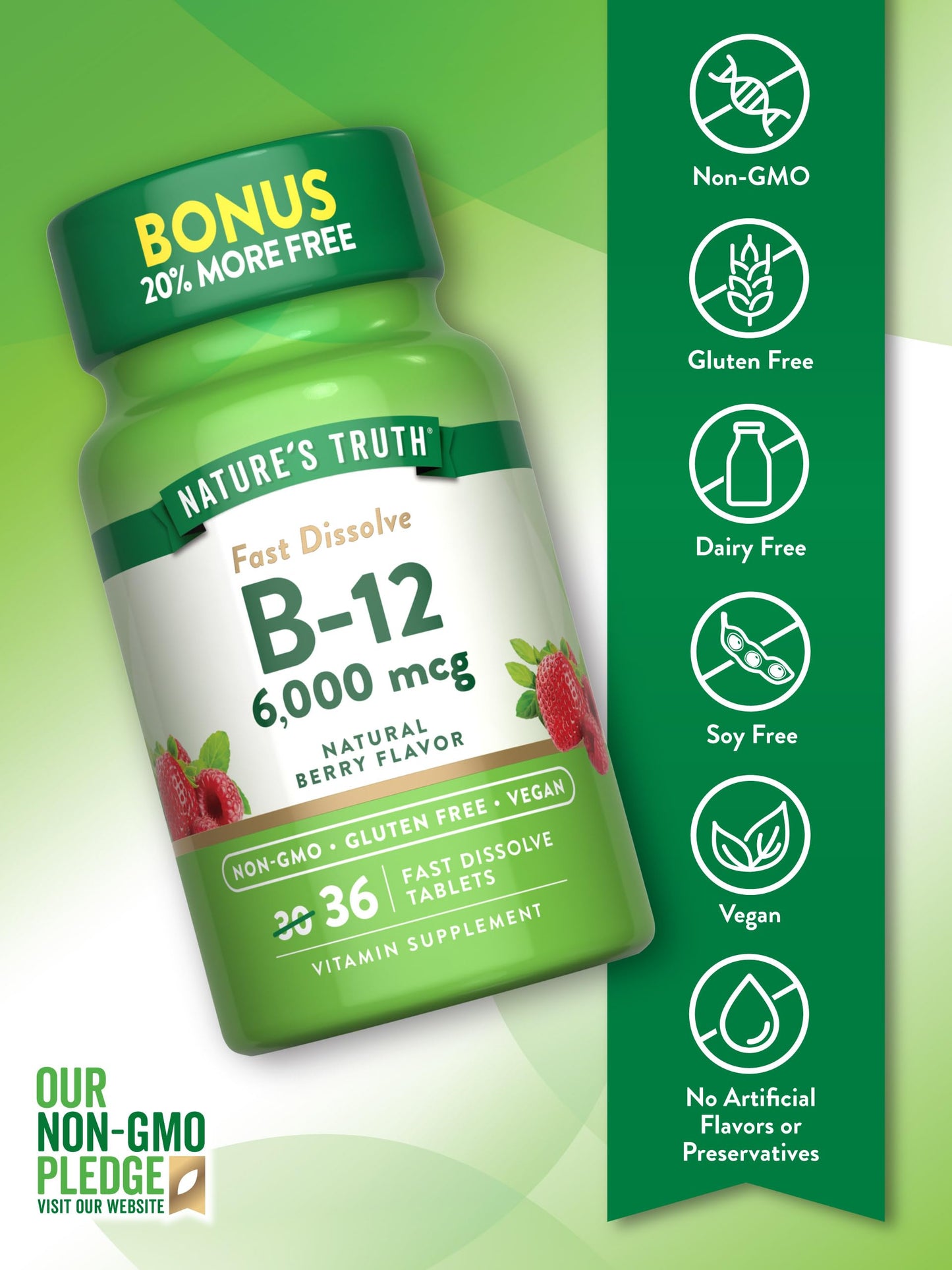 Nature's Truth B12 Vitamin 6000 mcg Methylcobalamin Tablet Fast Dissolve 36 Tablets