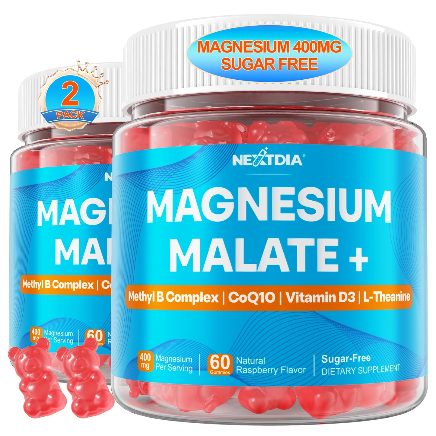 Nextdia Magnesium Malate Gummies 400mg Chewable, 120 Gummies