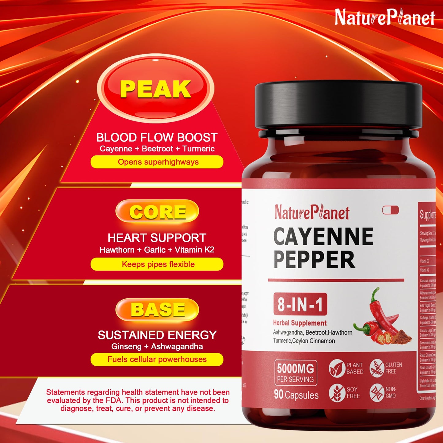NaturePlanet Vascu Flow Cayenne Pepper Capsules, 90 Count