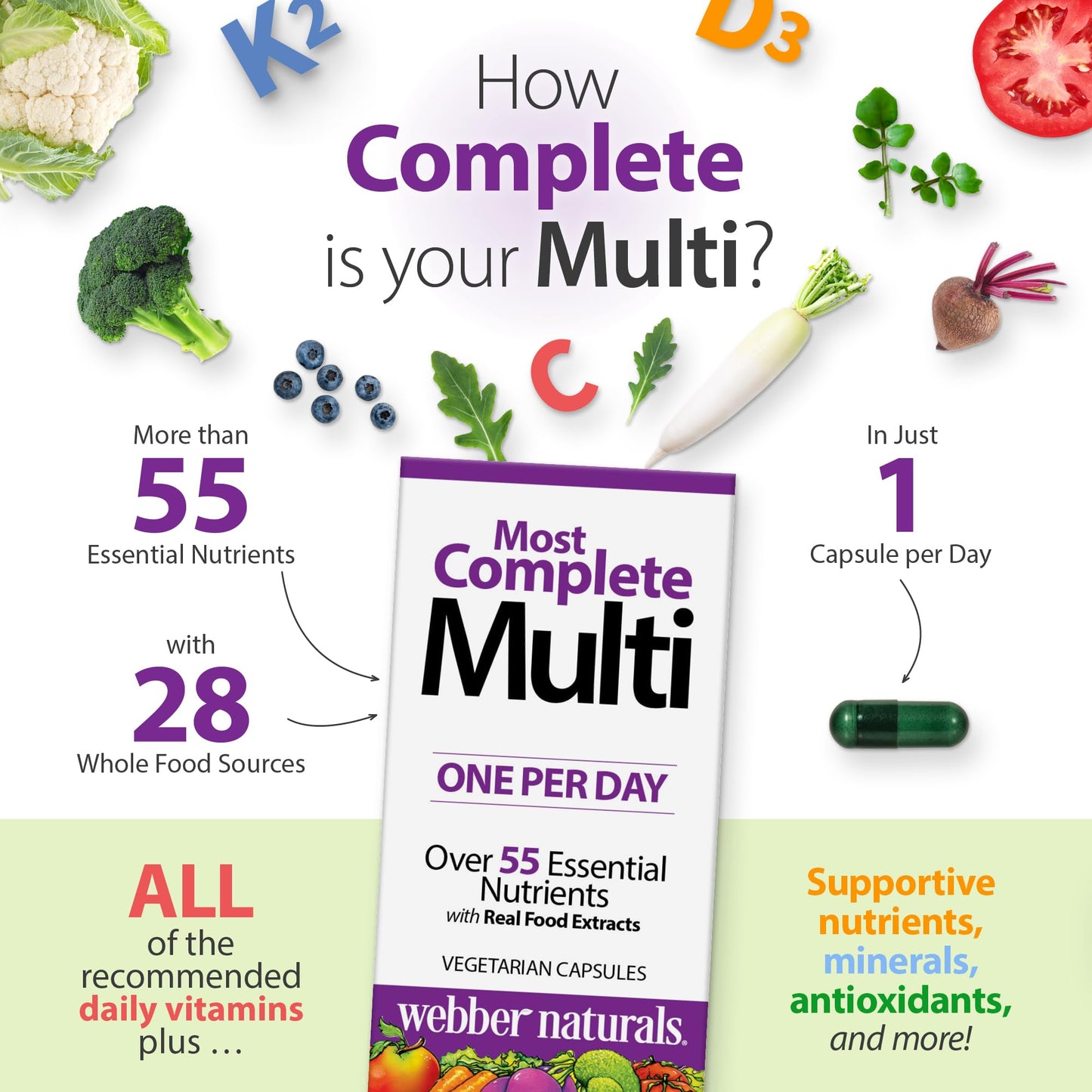 Webber Naturals Men's 50+ Most Complete Multi, 90 Capsules