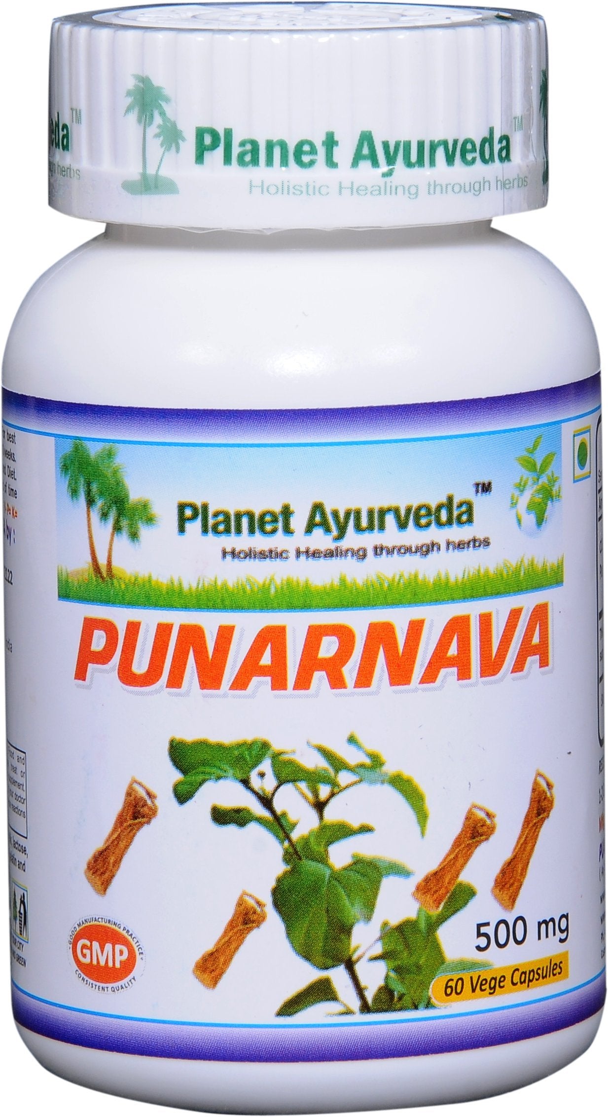 Planet Ayurveda Punarnava 500mg Veg Capsules, 2 Bottles