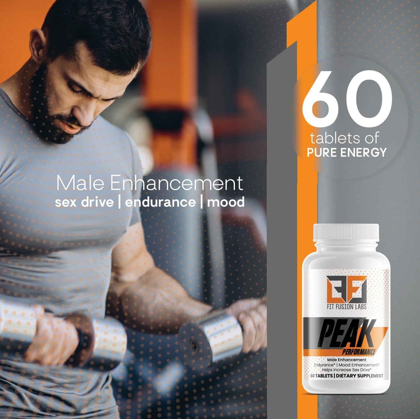 Fit Fusion Labs Peak Performance Natural Male Enhancement & Energy Booster – Tongkat Ali, Maca, Zinc & Ginseng – Supports Stamina, Strength & Recovery, 60 Tablets