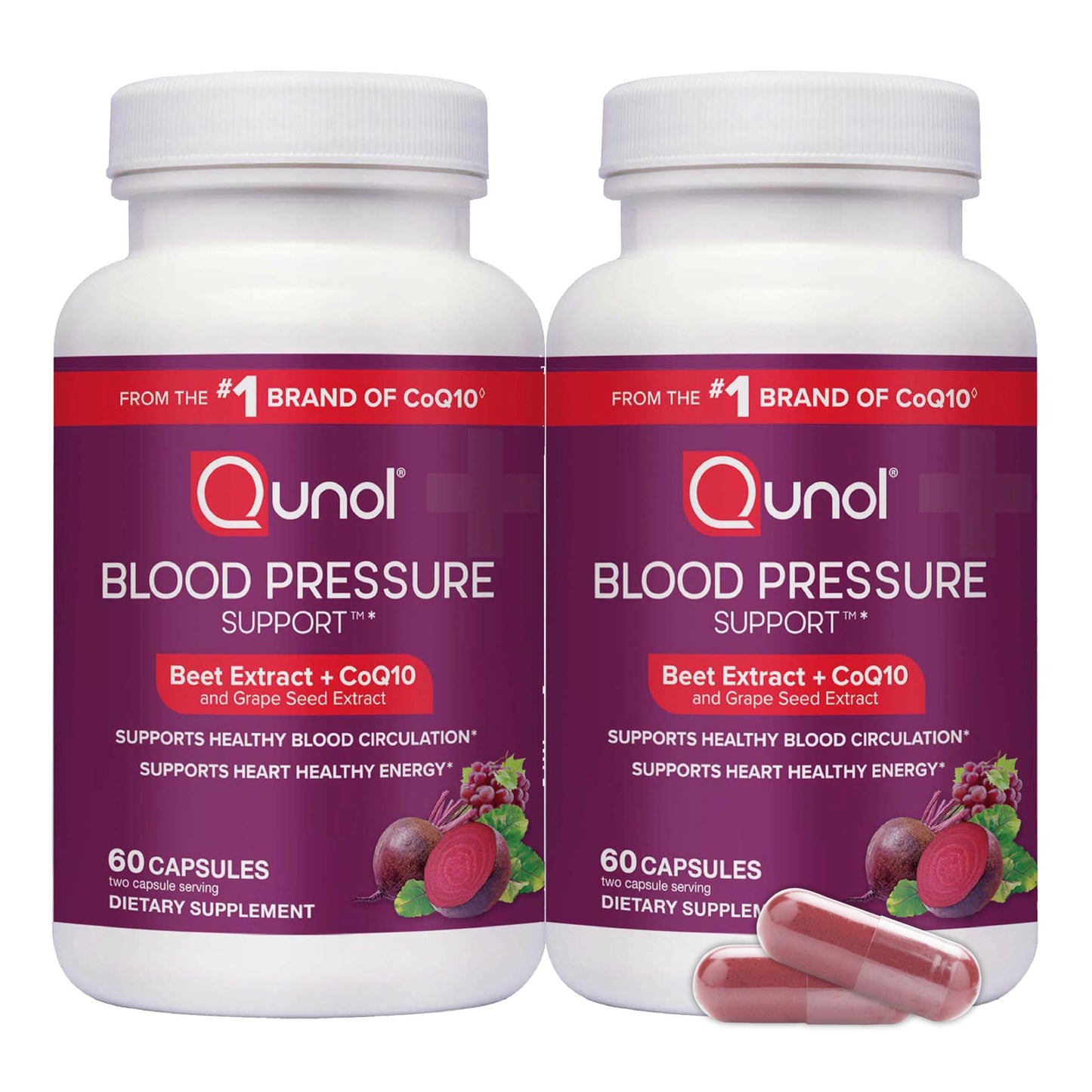 Qunol 3-in-1 Beet Roots Capsules with CoQ10, Blood Pressure Support, 120 Capsules