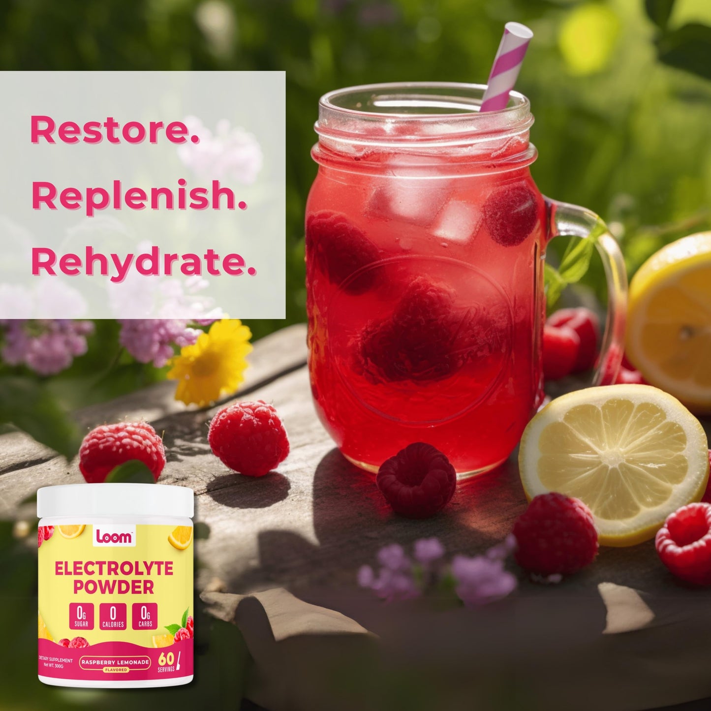 Loom Electrolyte Powder for Intermittent Fasting, 60 Servings, Raspberry Lemonade, 10.6 oz