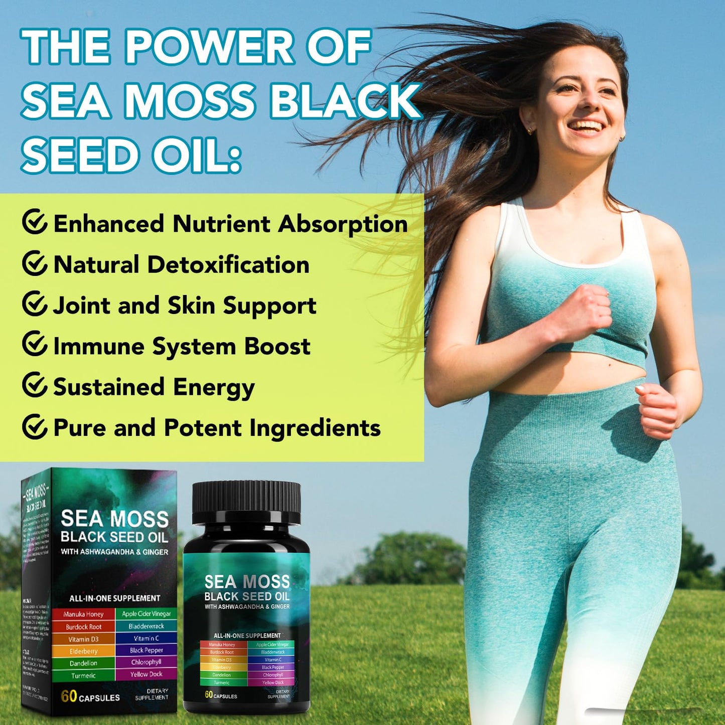 KITNOBLIS Sea Moss Black Seed Oil 60 Capsules