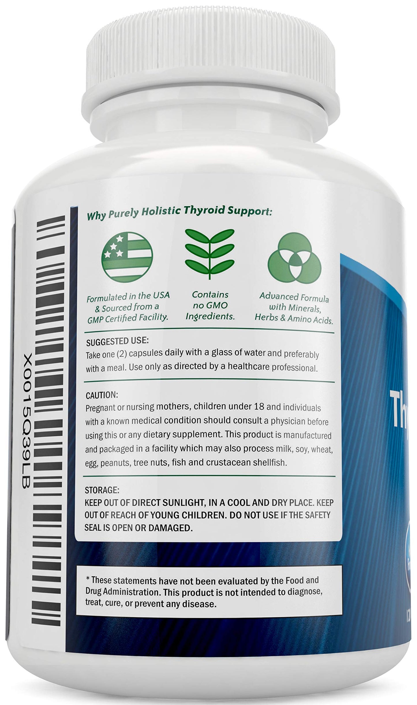 Purely Holistic Thyroid Support Iodine Supplement with Zinc, Selenium, L-Tyrosine & Vitamin B12 Capsule, 120 Count