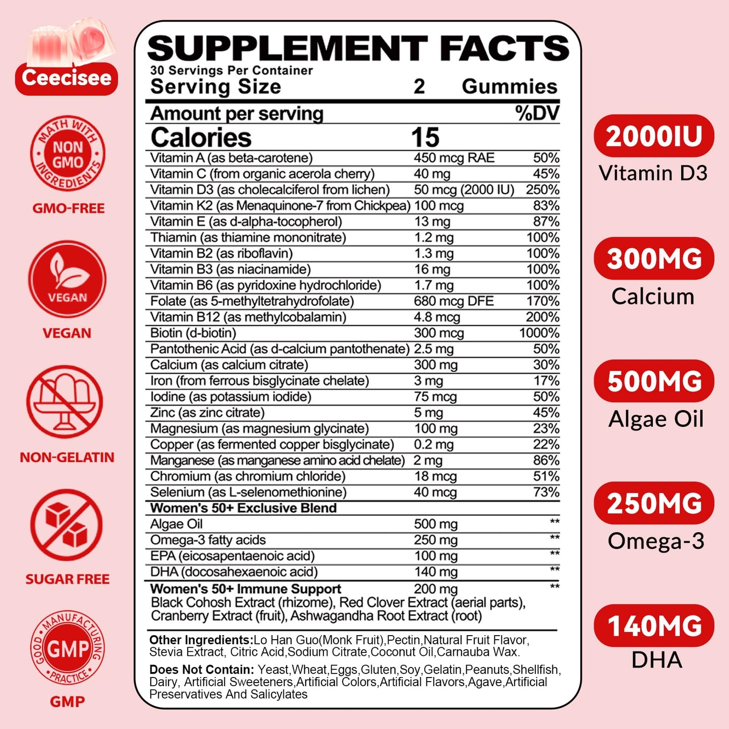 Ceecisee Vitamin Gummies for 50+ Women 120 Gummies