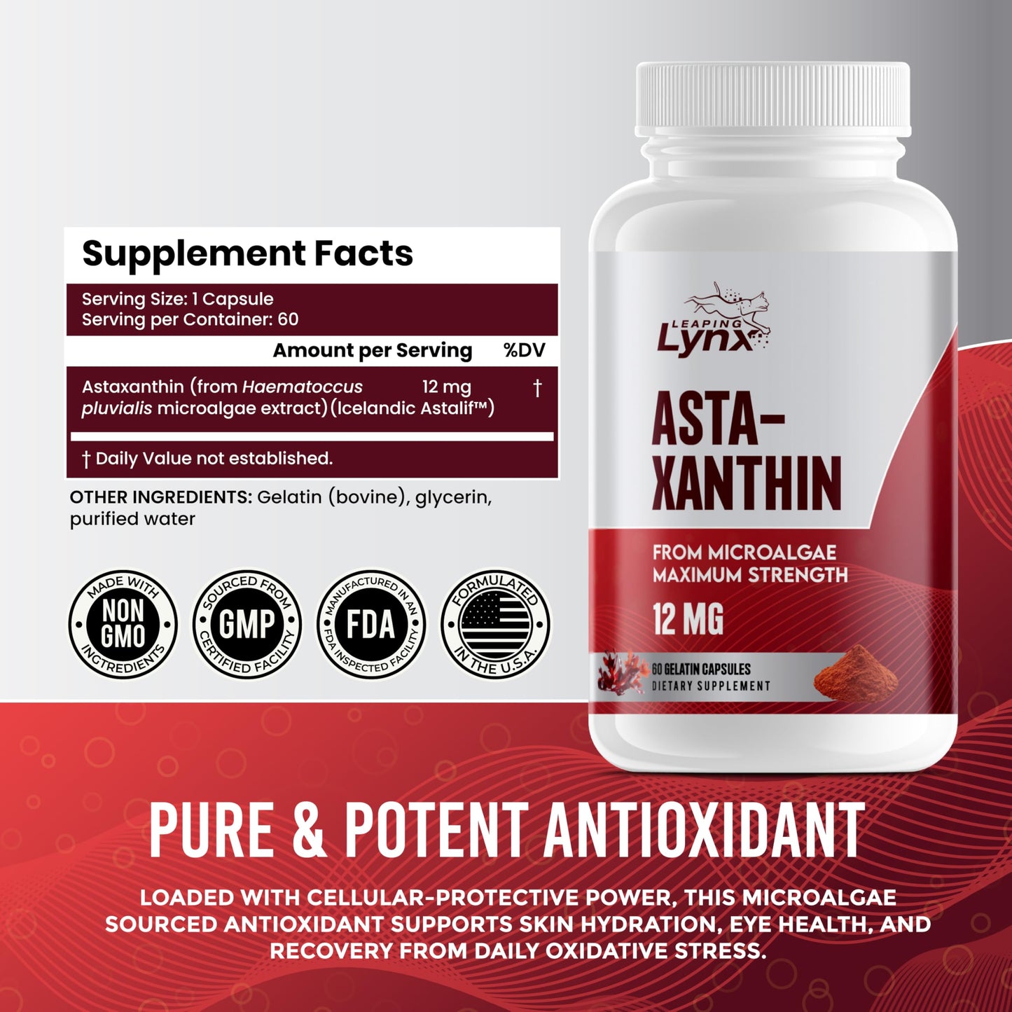 Leaping Lynx Astaxanthin 12mg Capsule, 60 Count