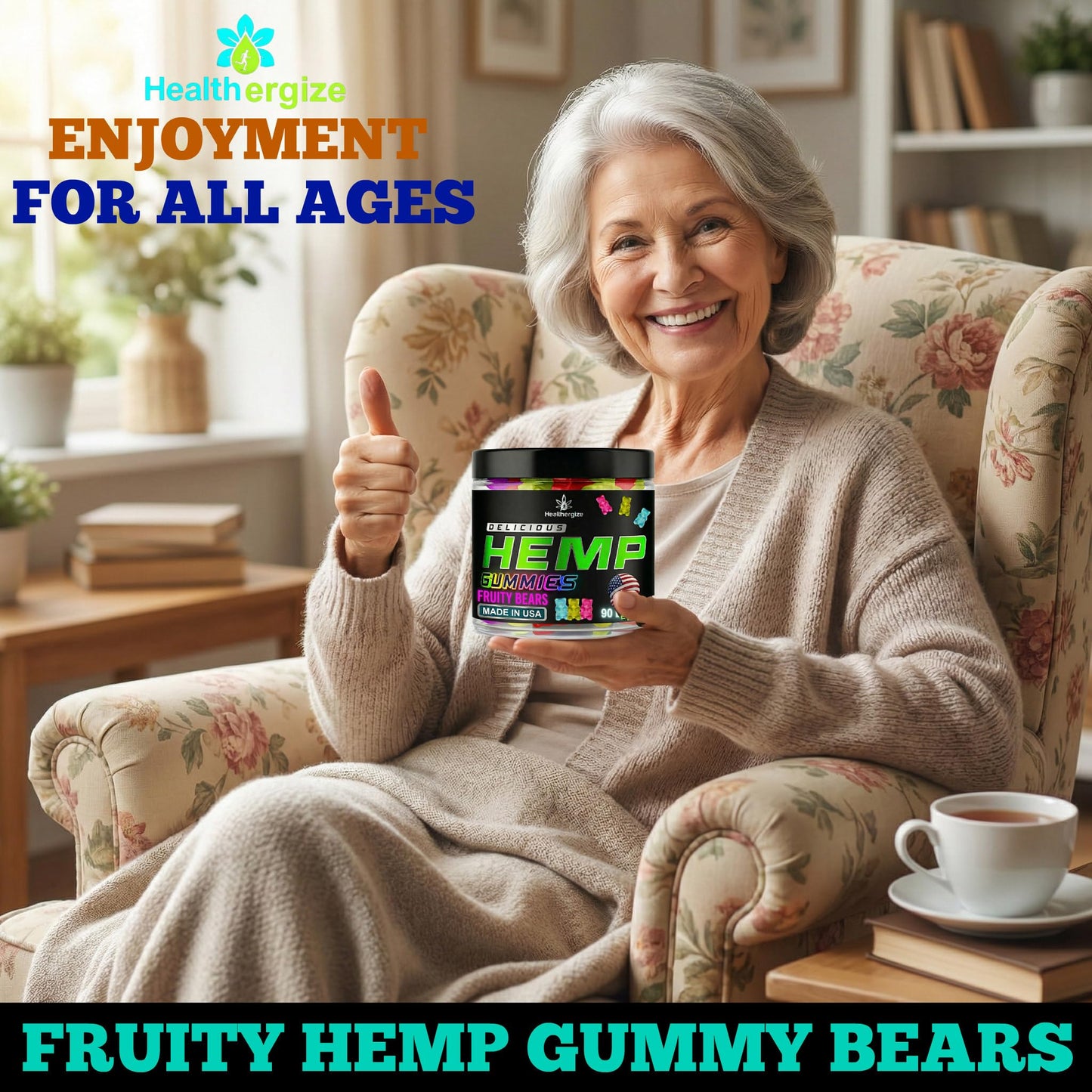 Healthergize Hemp Gummies for Sleep and Relaxation - Natural Hempseed Oil Omega 3 6 9, 90 Count