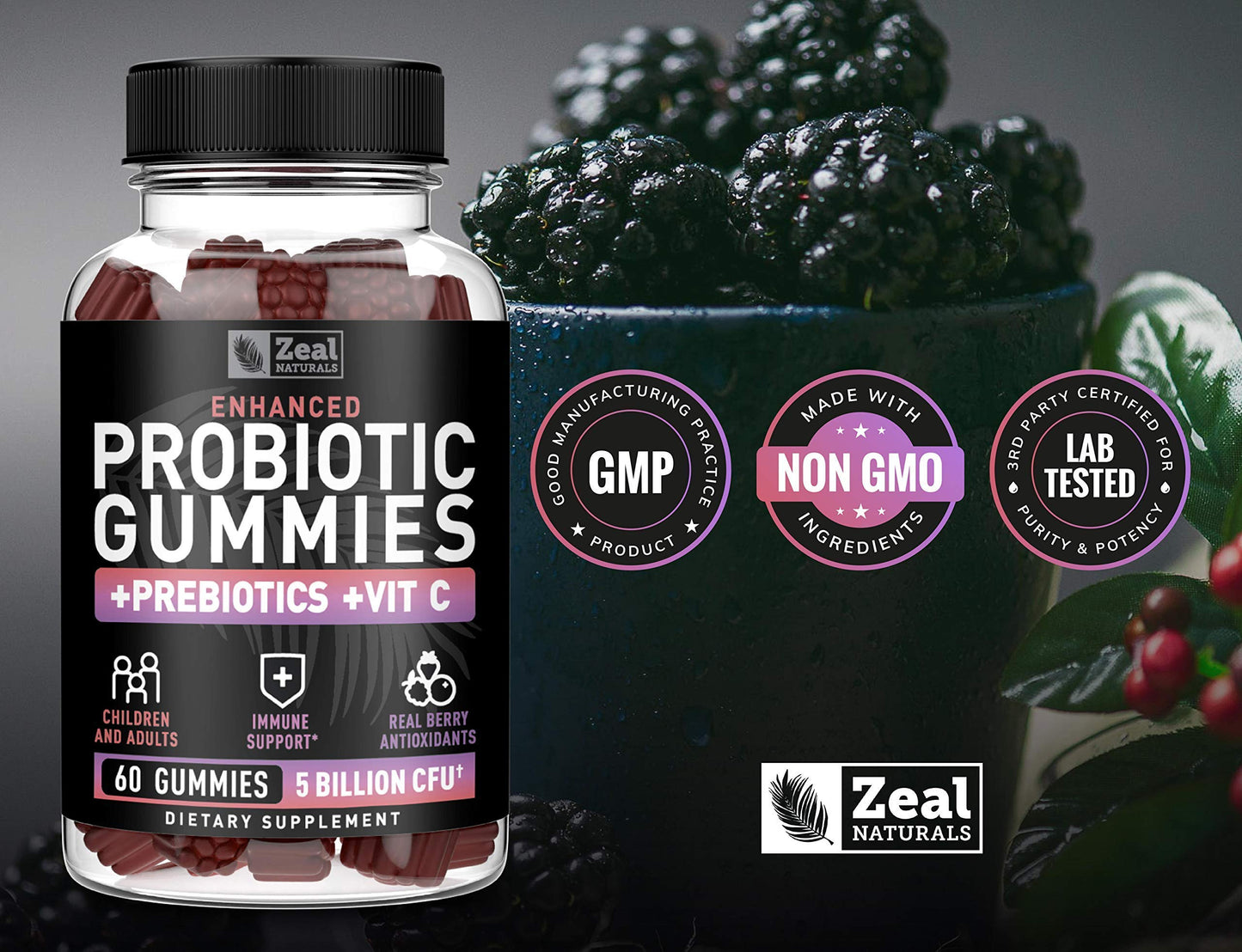 Zeal Naturals Probiotic Gummies for Adults and Kids Gummy 60 Count