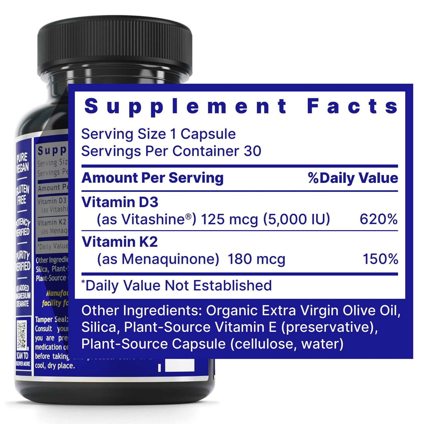 Quantum Nutrition Vitamin D3 and K2 Supplement, 30 Capsules
