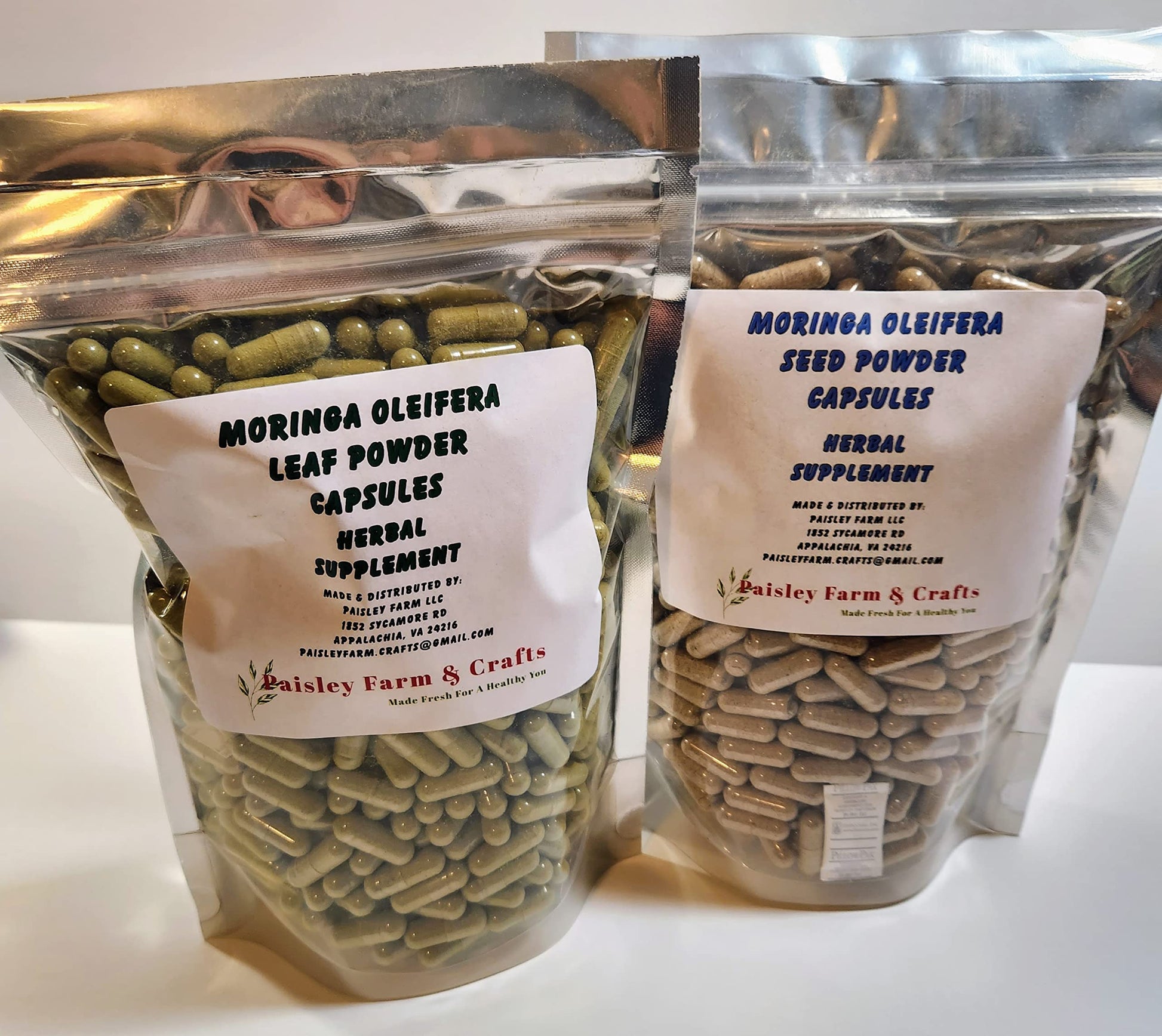 Paisley Farm & Crafts Moringa Leaf Powder Capsules & Moringa Seed Powder Capsules, 1000 Capsules