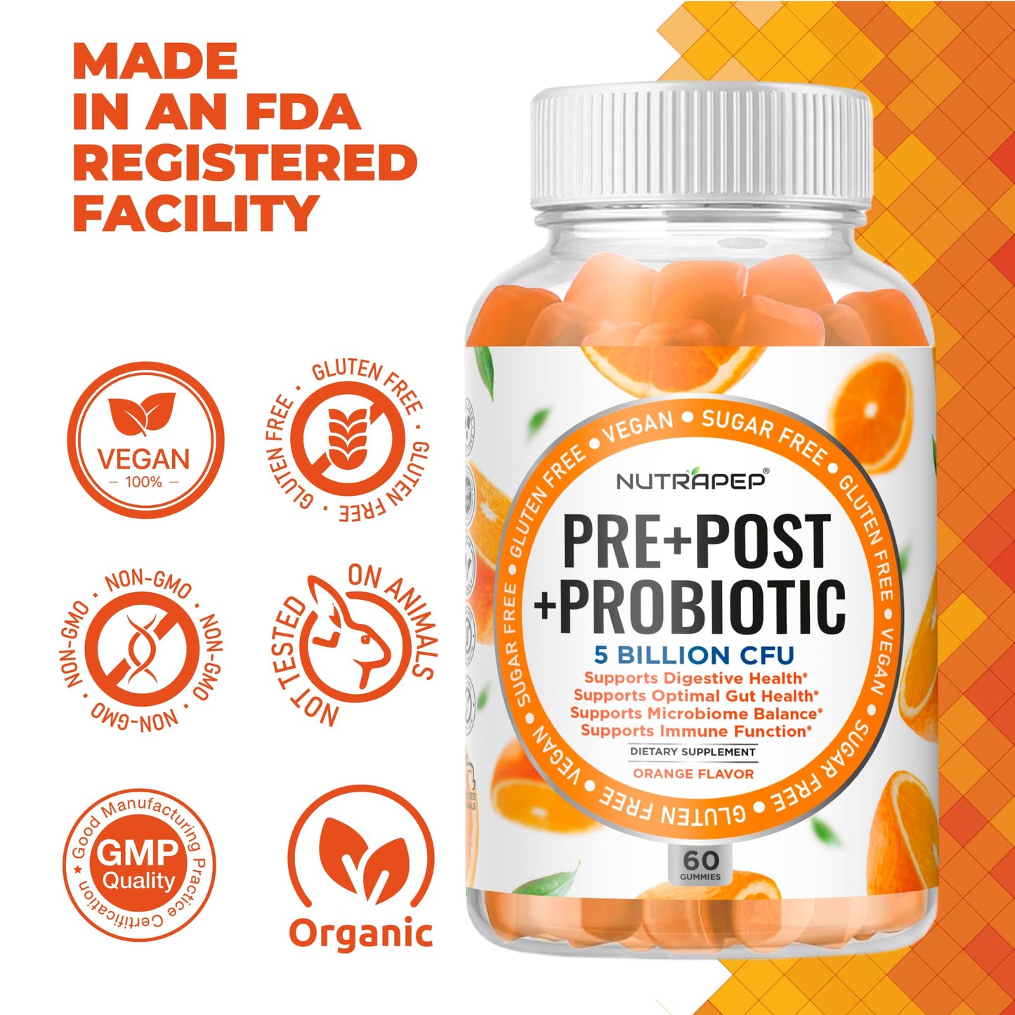 NutraPep Prebiotic Probiotic & Postbiotic Gummies 120 Count