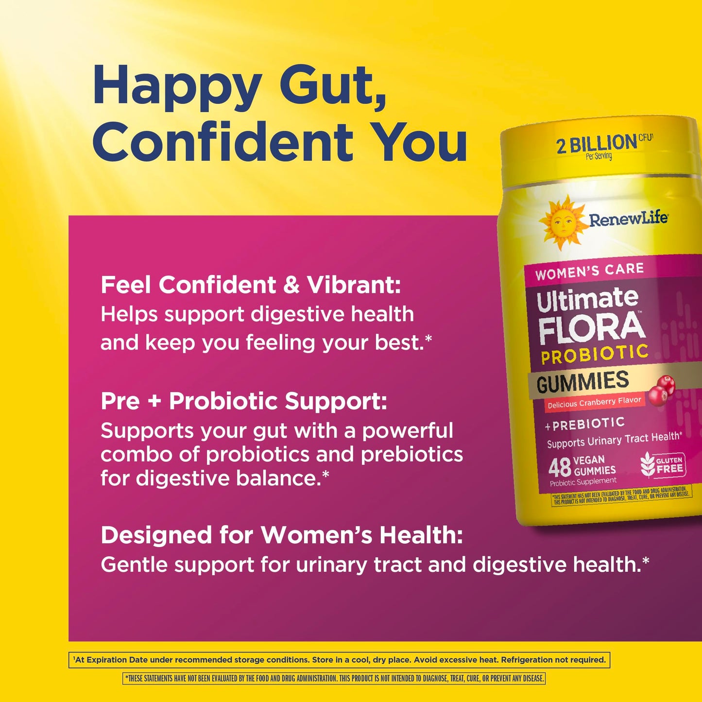 Renew Life Women's Care Cherry Prebiotic and Probiotic Gummies, 2 Billion CFU, 48 Count