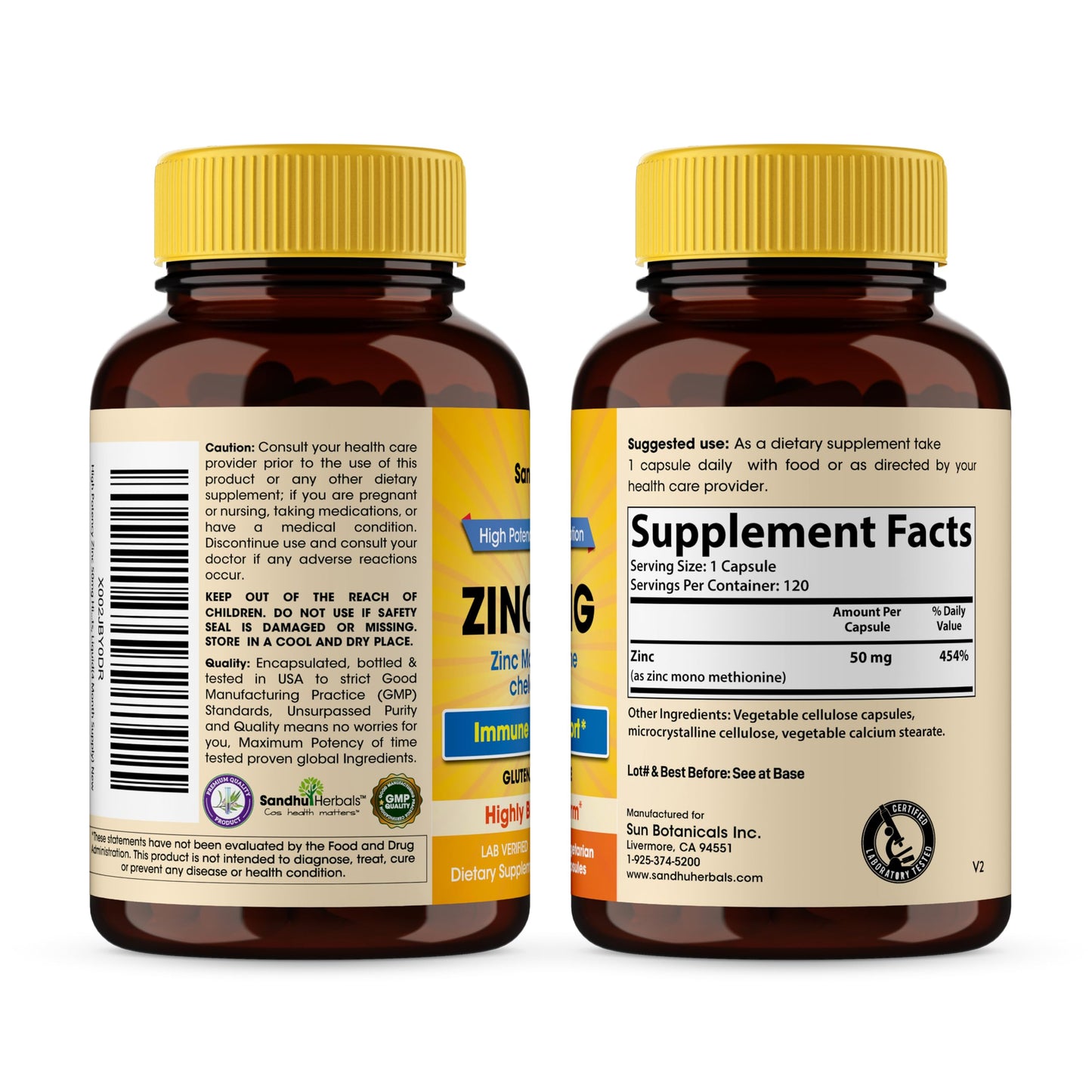 SANDHUHERBALS Zinc 50mg Capsules, 240 Count
