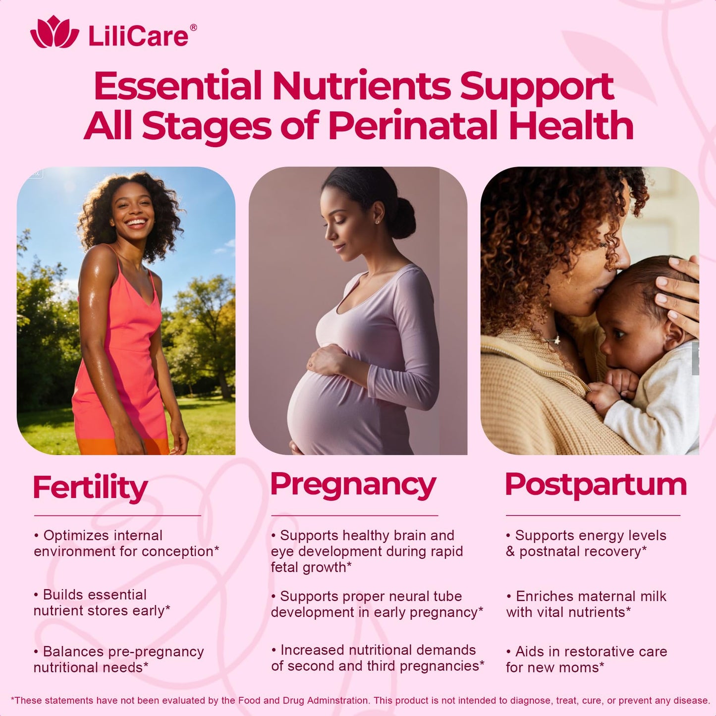 LILICARE Prenatal Vitamins for Women DHA + Choline Gummies with Methylfolate, Algal Omega-3 & Algae Calcium, 60 Count