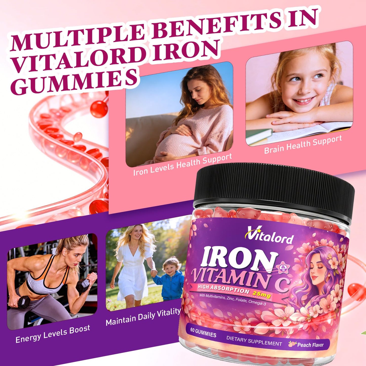 Vitalord Iron Bisglycinate Gummies 25mg 60 Ct